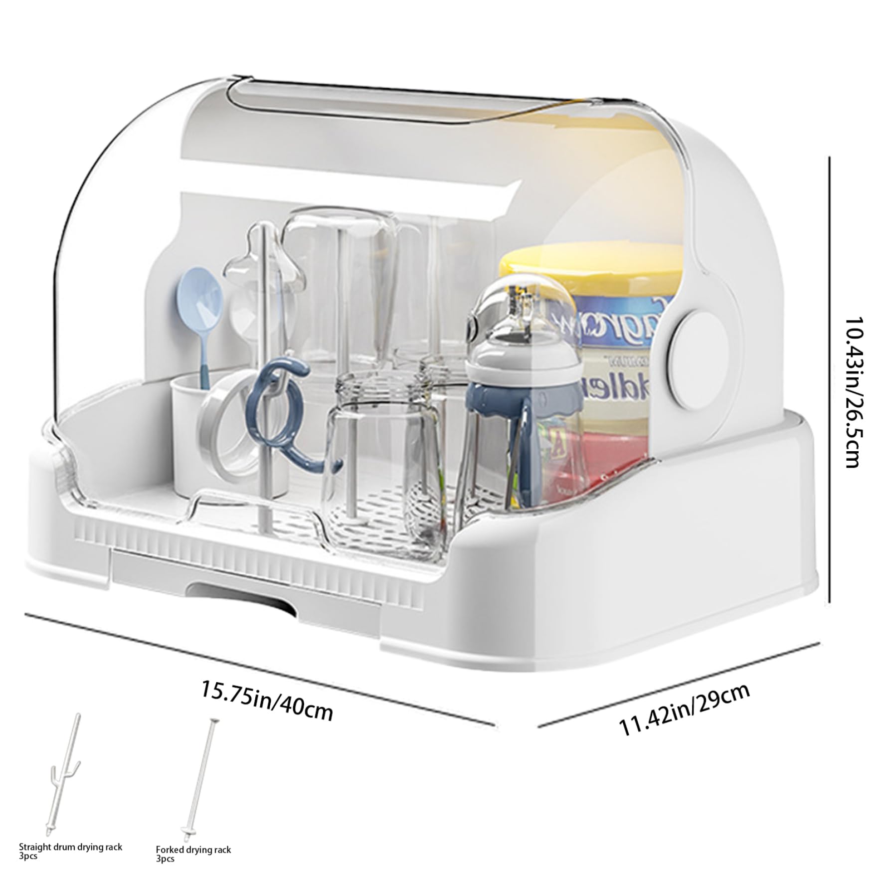 **Large Baby Bottle Organizer with Cover & Removable Drain Tray - Dustproof Portable Baby Bottle Drying Rack for Kitchen Cabinet - Perfect for Baby Bottle Storage & Organization**    *(Use Case: Ideal for organizing baby bottles, pacifiers, and accessories in nurseries, kitchens, or daycare centers.)*