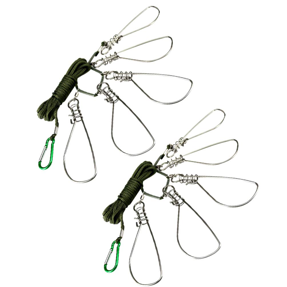 BESPORTBLE 2 Pack Stainless Steel Fishing Lock with 5 Hardcover Wire Ropes - Heavy Duty Fishing Buckle & Stringer Tool for Saltwater and Freshwater Fishing