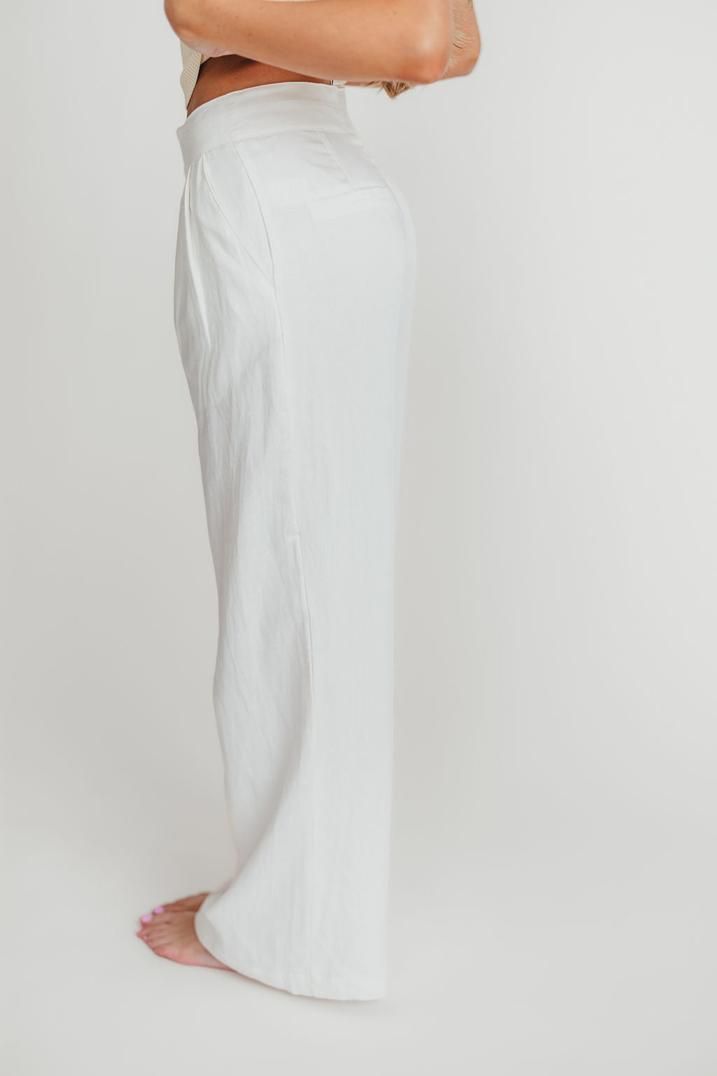 Sylvia Wide Leg Pants for Women - High Waisted Linen Blend Trousers in Off White | Comfortable & Stylish for Office, Casual Outfits & Summer Wear