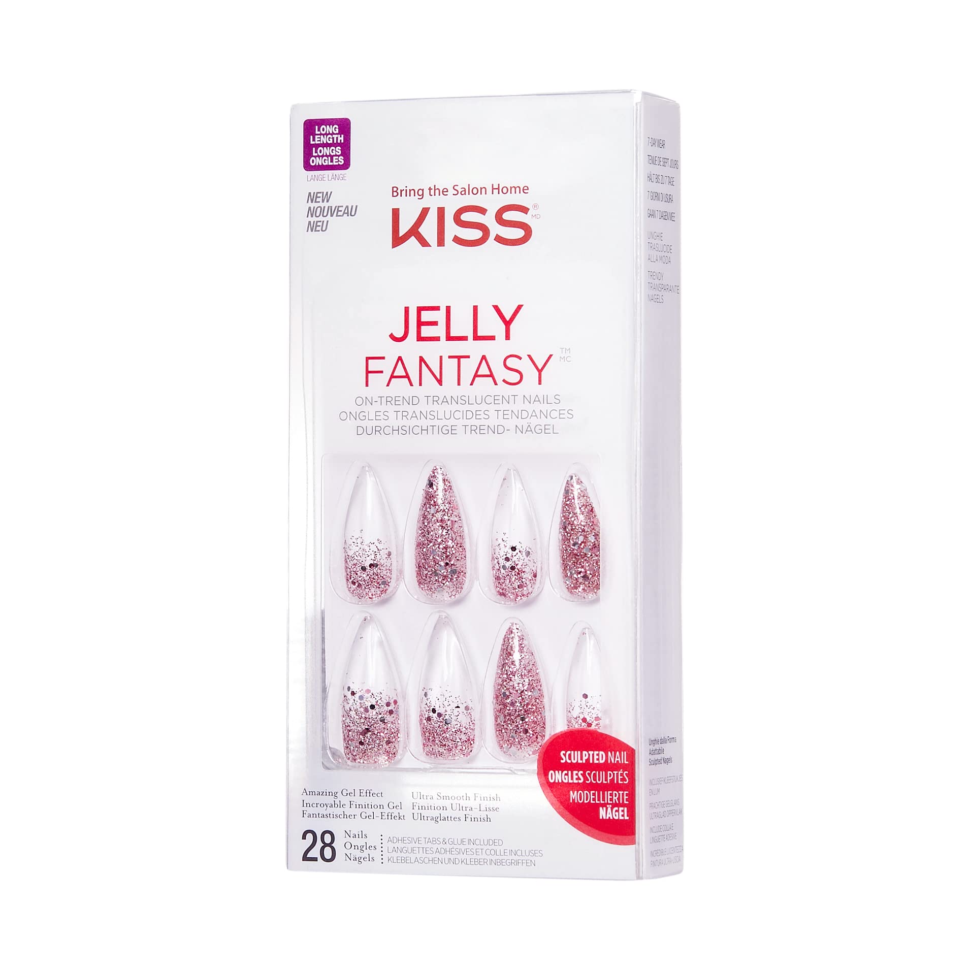 Kiss Jelly Fantasy Long Press on Nails - Jelly Like False Nails with Extra Length for Women | Perfect for Parties, Weddings, and Special Occasions