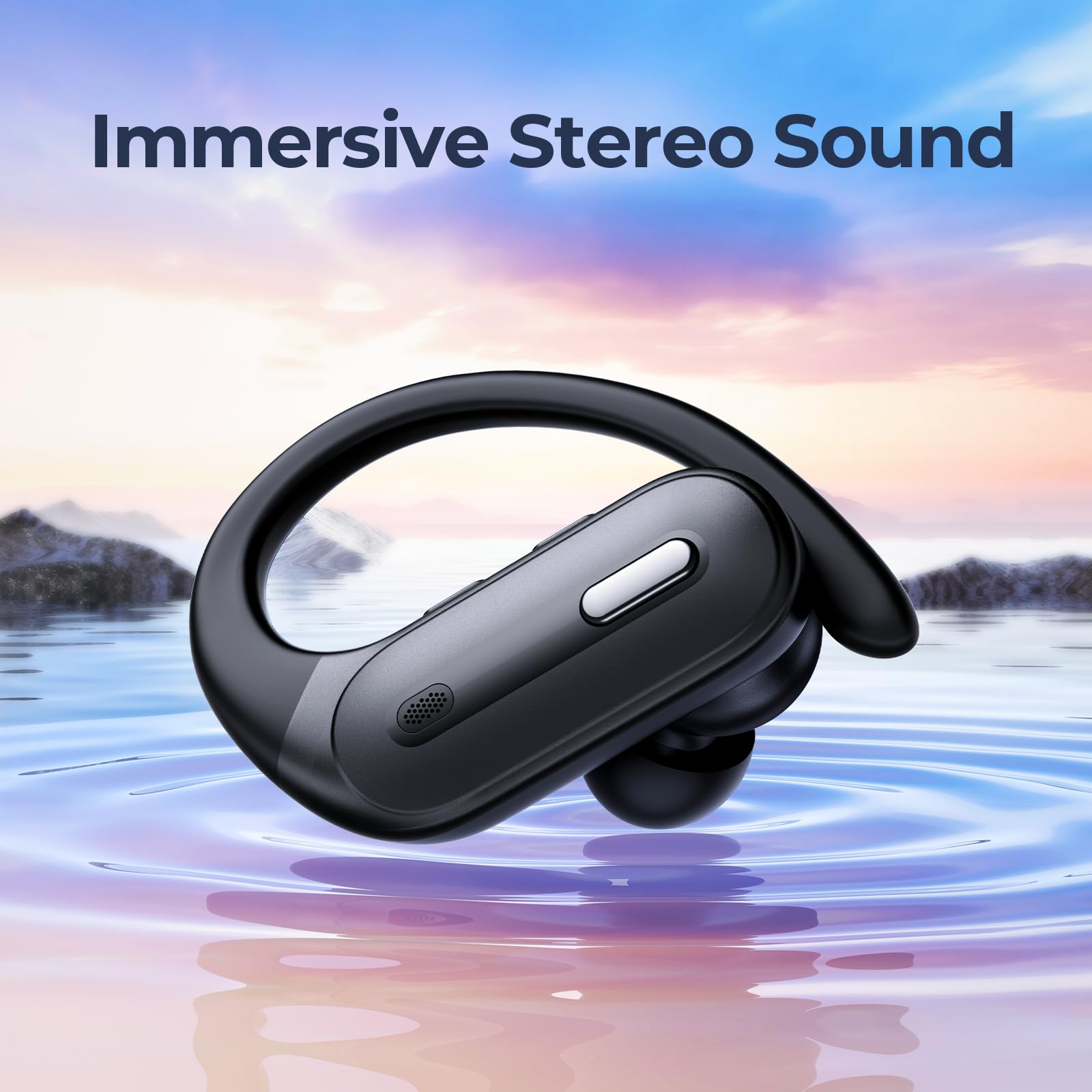 **Wireless Earbuds Bluetooth 5.3 with 90H Playtime, Wireless Charging Case, Power Display, Earhooks & IPX7 Waterproof – Stereo Sound for Android, Workouts, Running & Gym (Black)**