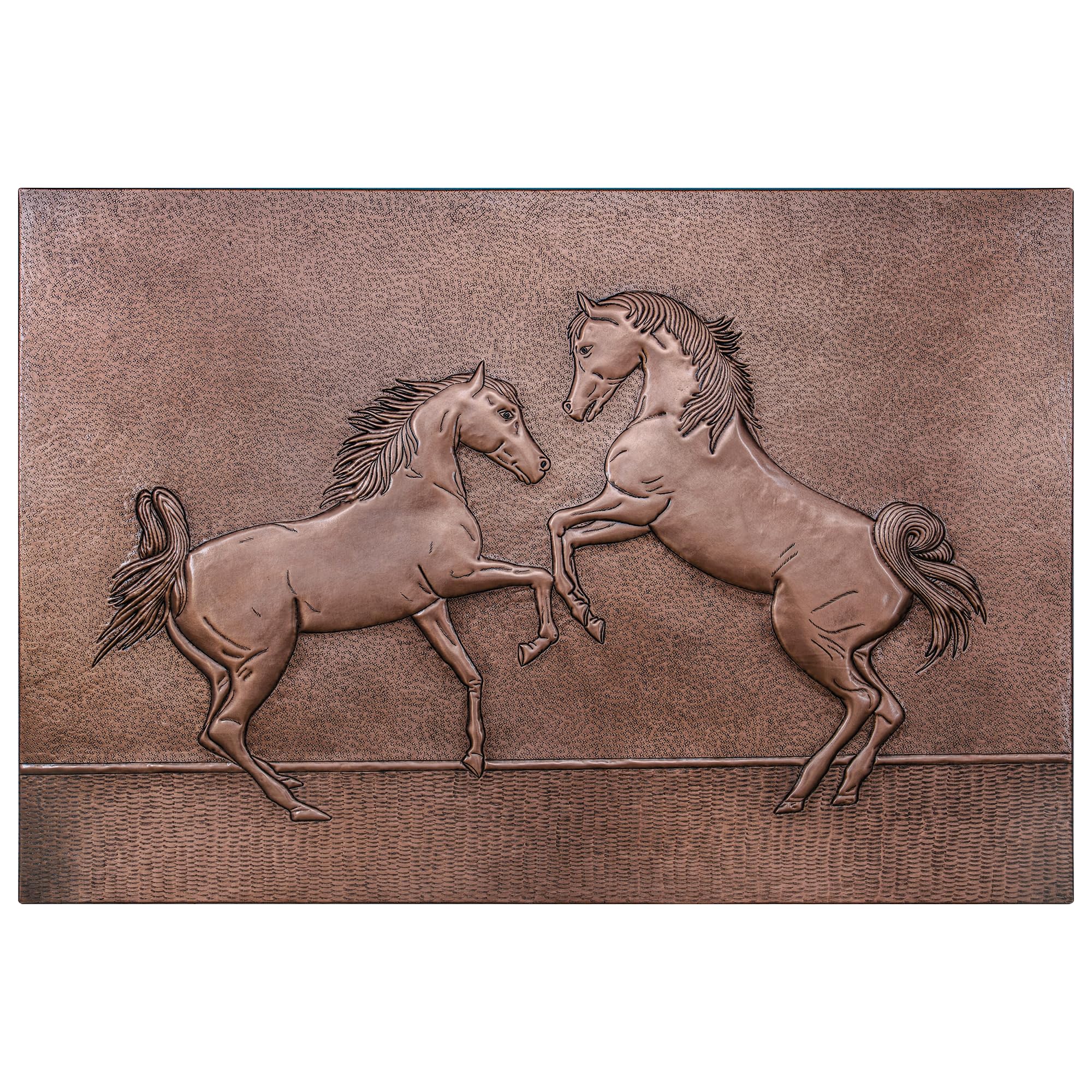 Handmade Custom Copper Backsplash Panel - Two Rearing Horses Design for Kitchen & Outdoor Wall Decor | Durable Indoor/Outdoor Copper Tile Backsplash for Modern Homes & Restaurants