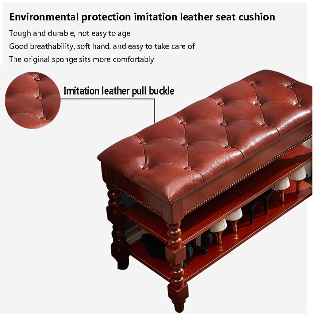 Wooden Shoe Storage Stool with PU Leather - Multifunctional Entryway Bench for Hallway, Balcony & Bedroom - Quick Assembly 60/80/100cm (White 80cm) - Perfect for Small Space Organization & Shoe Changing