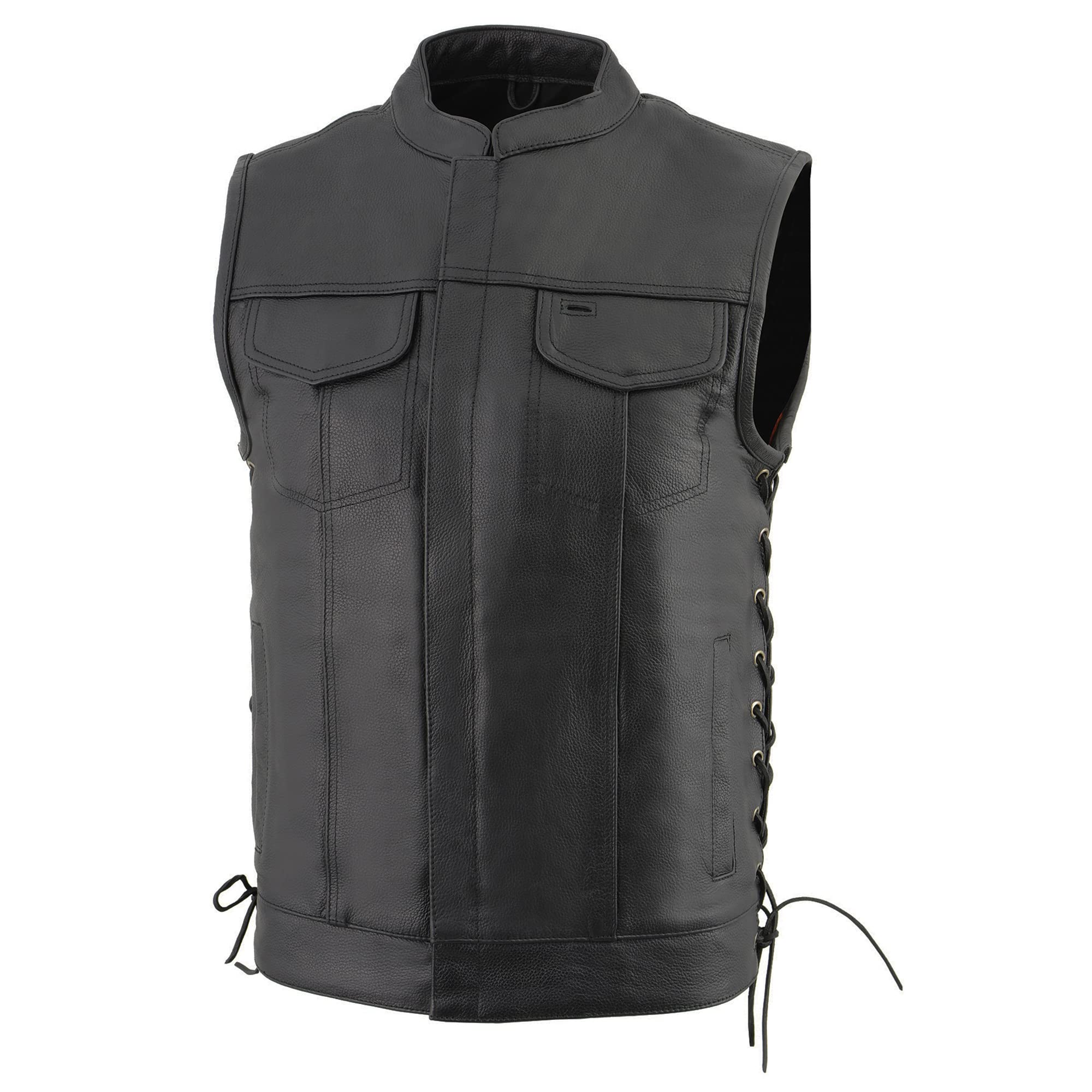 Milwaukee Men's Leather Vest with Side Lace & Concealed Weapon Pockets - Tactical Biker Jacket for Motorcycle Riding, Outdoor Adventures & Concealed Carry