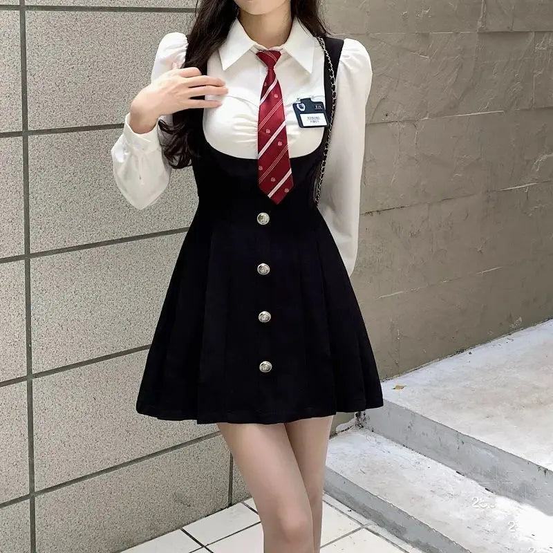 Preppy Style Autumn Polo Shirt Dress for Women - Japanese Harajuku Sweet Long Sleeve Mini Dress for School, Work & Casual Outings