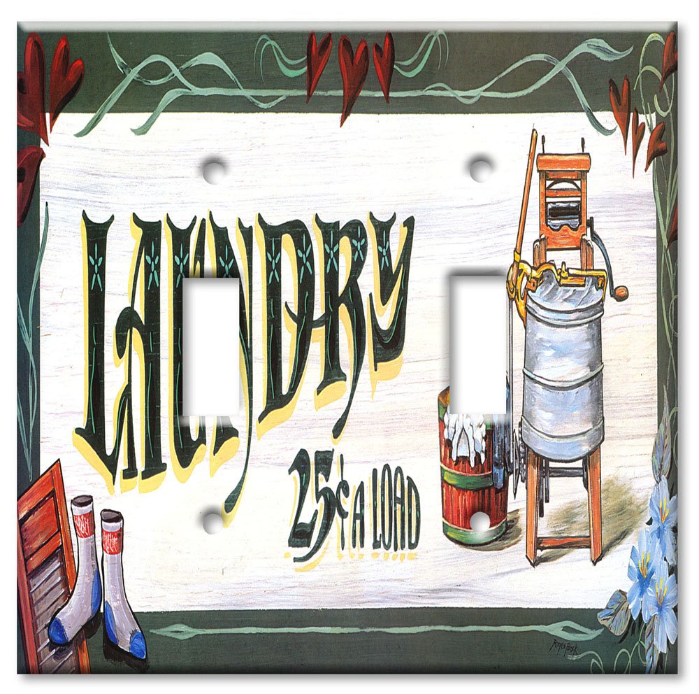 Oversized Double Gang Toggle Art Switch Plate - Decorative Metal Wall Plate for Laundry Room - Made in USA | Perfect for Home Decor & Electrical Safety