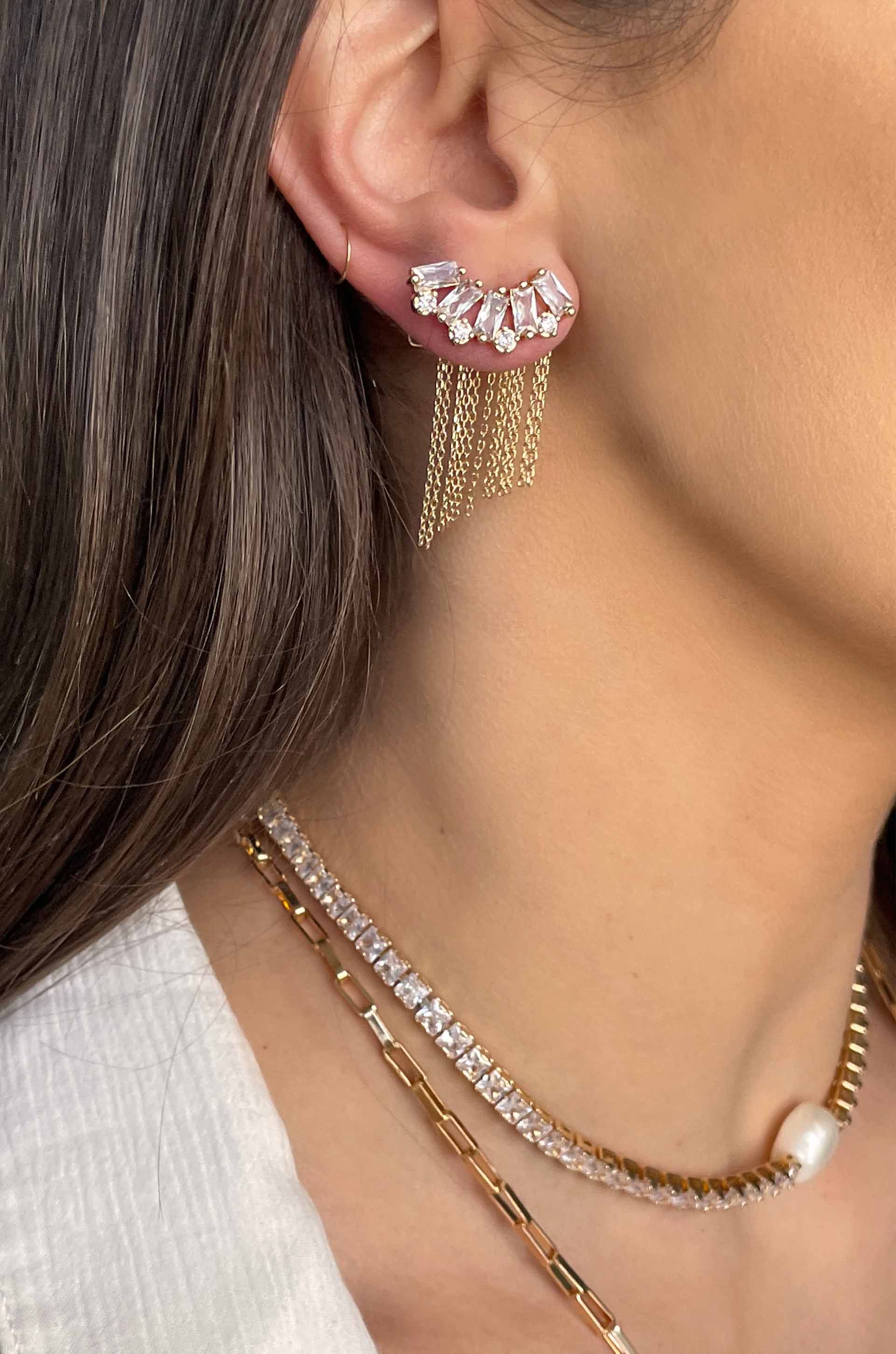 Baguette Crystal 3-in-1 Ear Crawler Earrings - Elegant Drop Dangle Hoop Earrings for Women, Perfect for Parties, Weddings & Evening Events