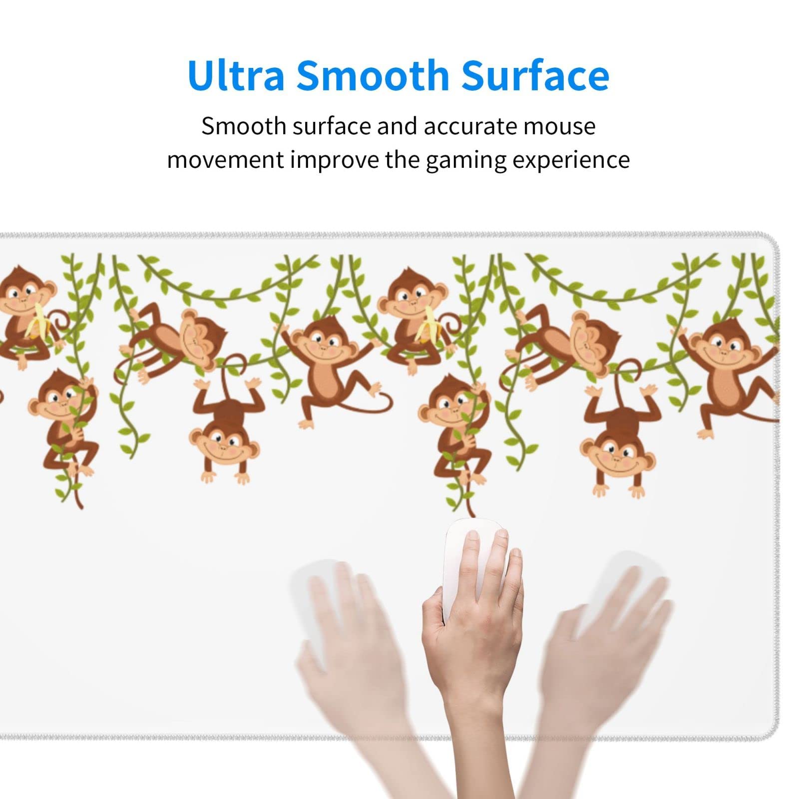 Cute Monkey Mouse Pad - Large Extended Rubber Desk Mat (29.5x16 inches) for Keyboard & Mouse - Non-Slip Gaming & Office Work Surface for Computers, Laptops, and Home Office Setups