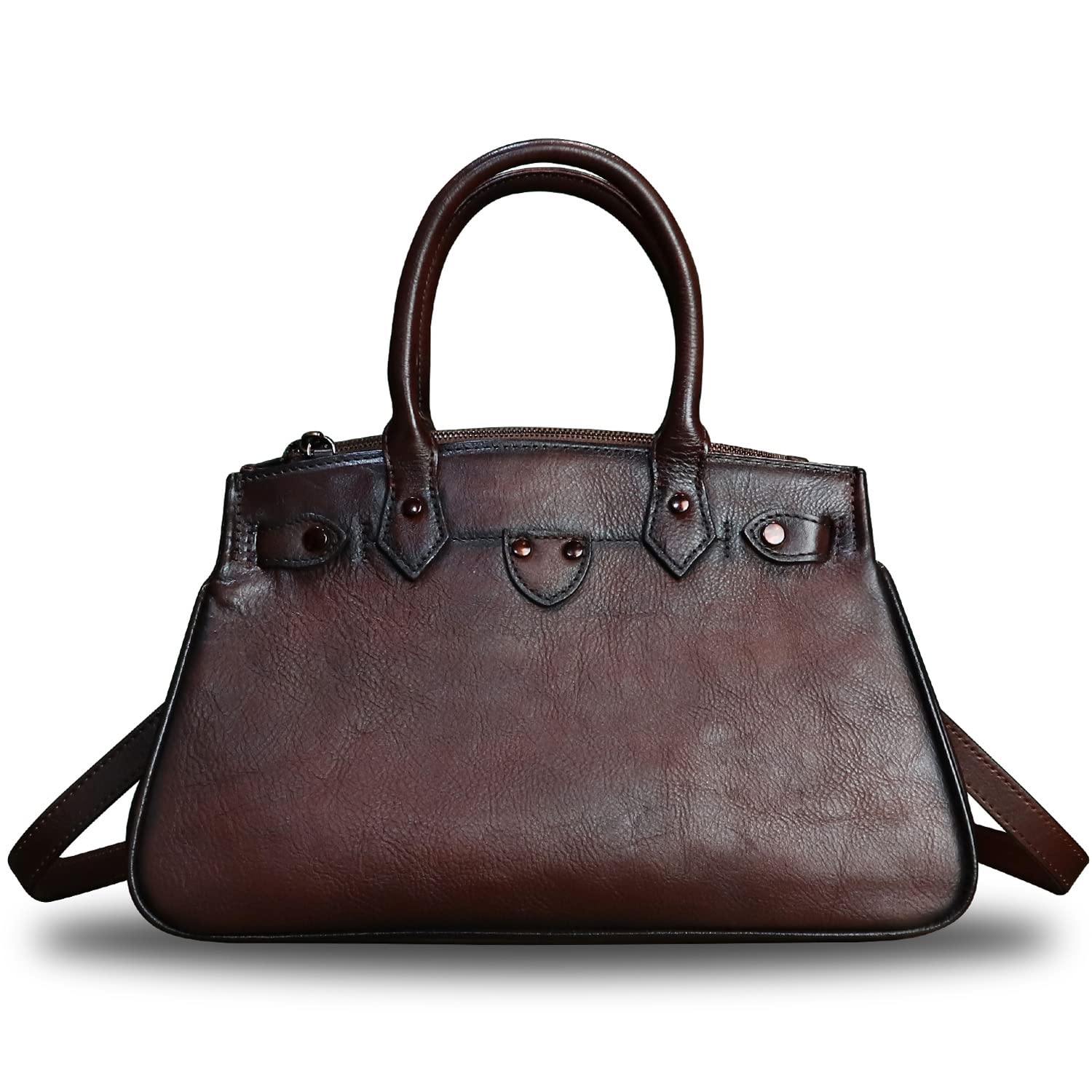 Genuine Leather Top Handle Handbag for Women - Handmade Retro Crossbody Satchel Purse - Perfect for Work, Travel & Everyday Use