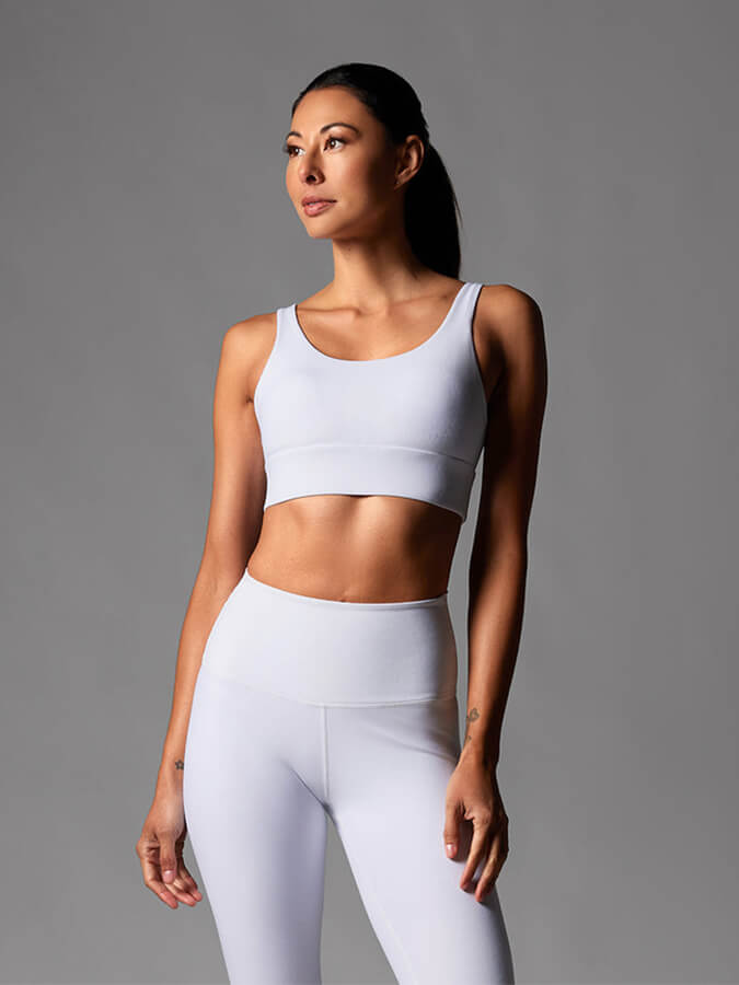Tavi Empower Women's Sports Bra - High Support Workout Top with White Floral Pattern for Yoga, Running & Gym Fitness Activities