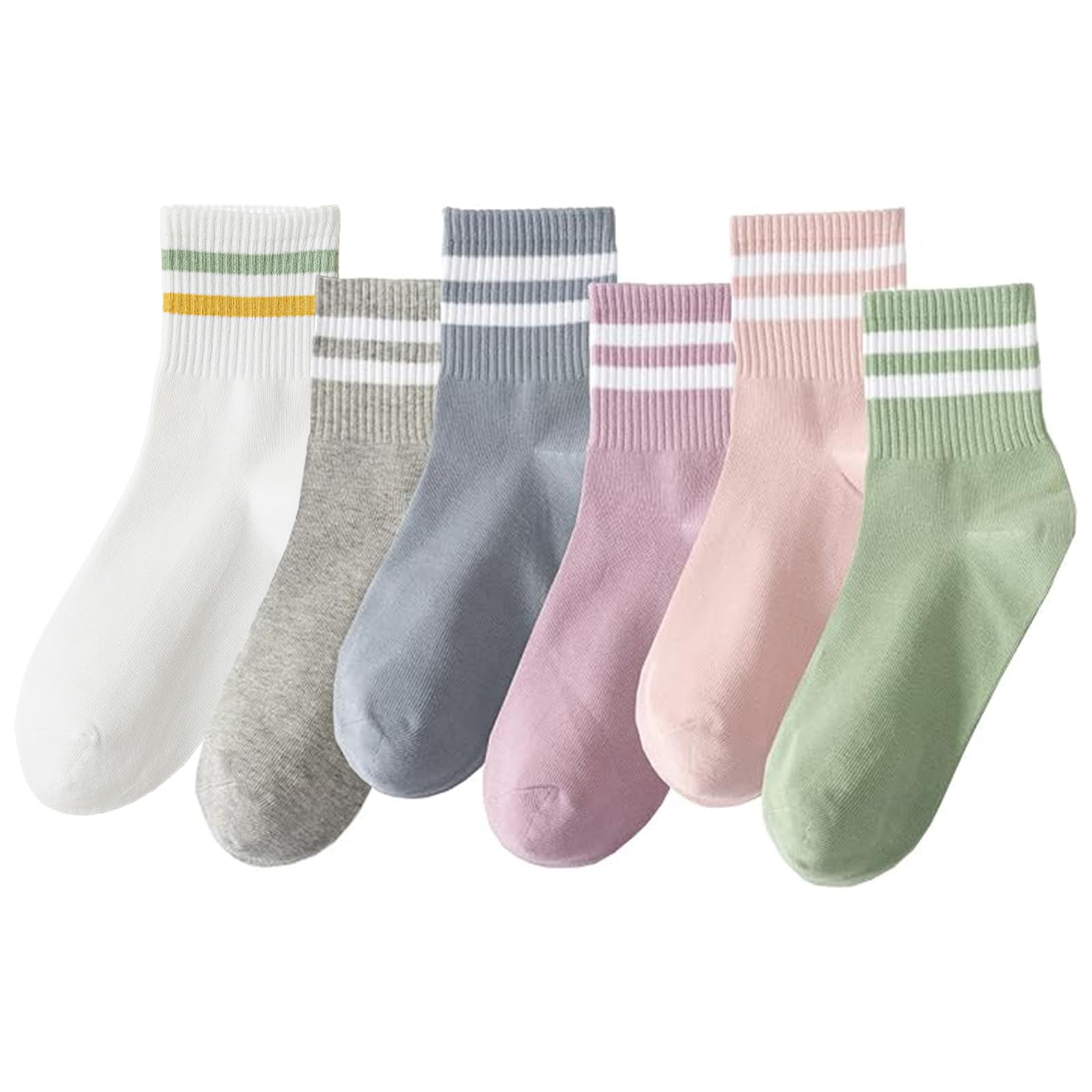 6 Pack Striped Crew Socks for Women & Men - Colorful Cotton Athletic Socks with Moisture Wicking & Breathable Comfort - Perfect for Running, Gym Workouts and Casual Wear