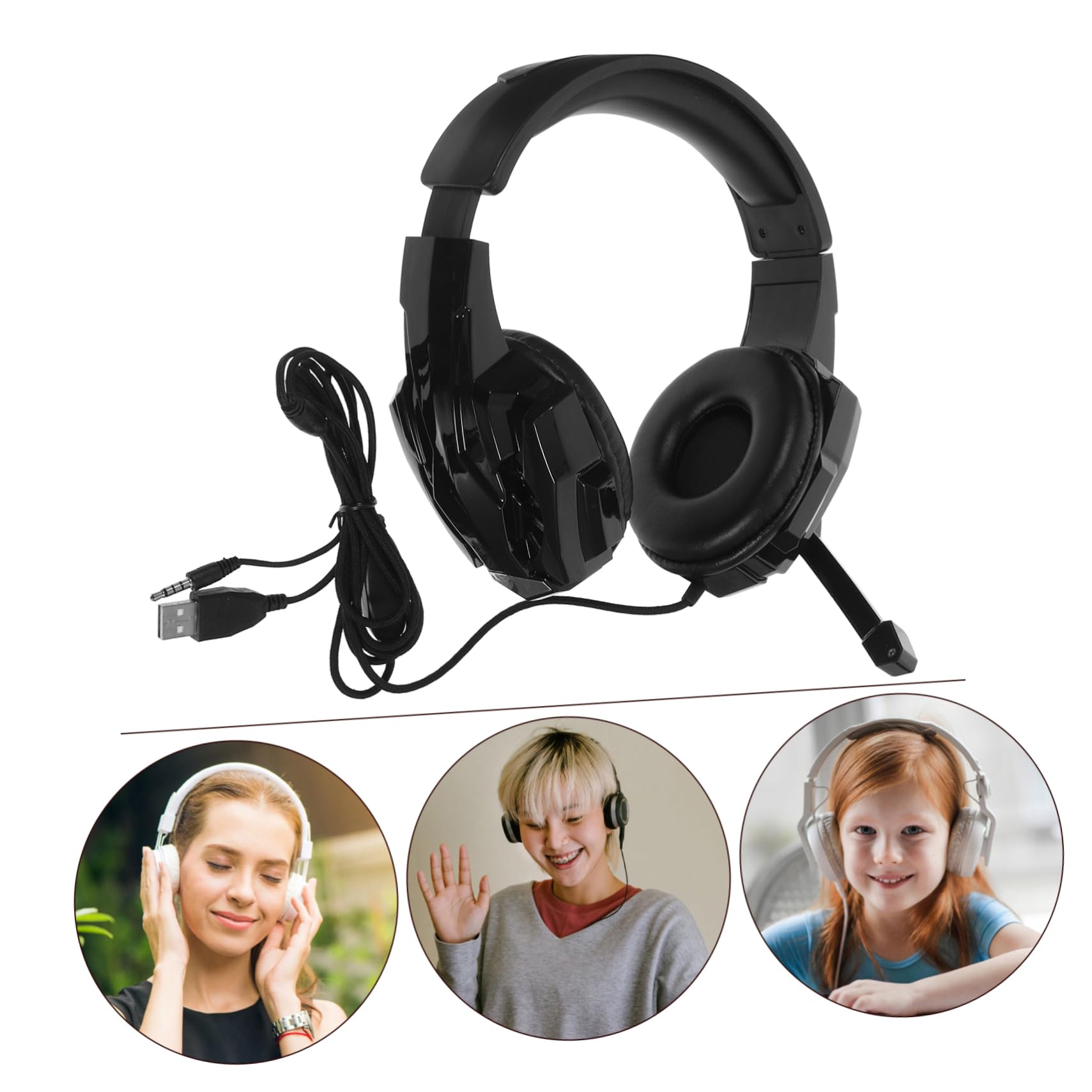 Housoutil Gaming Headset with LED Lights - Stretchable Over-Ear Headphones for PC, PS4, Xbox - Noise Cancelling Mic for Online Gaming & Video Calls - Perfect for Esports, Streaming & Remote Work