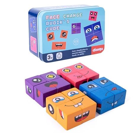 KIDDIVILLA Wooden Emoji Cube - Face Changing Expression Matching Puzzle Game for Kids Ages 3+ | Fun Educational Toy for Emotional Learning & Family Game Night
