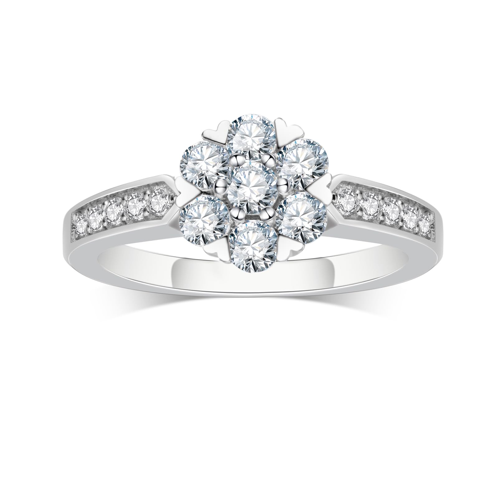 Moissanite Rings for Women - D Color VVS1 Flower Engagement Rings in Sterling Silver Plated 18K White Gold | Anniversary & Promise Rings for Her | Perfect for Weddings, Proposals & Special Occasions
