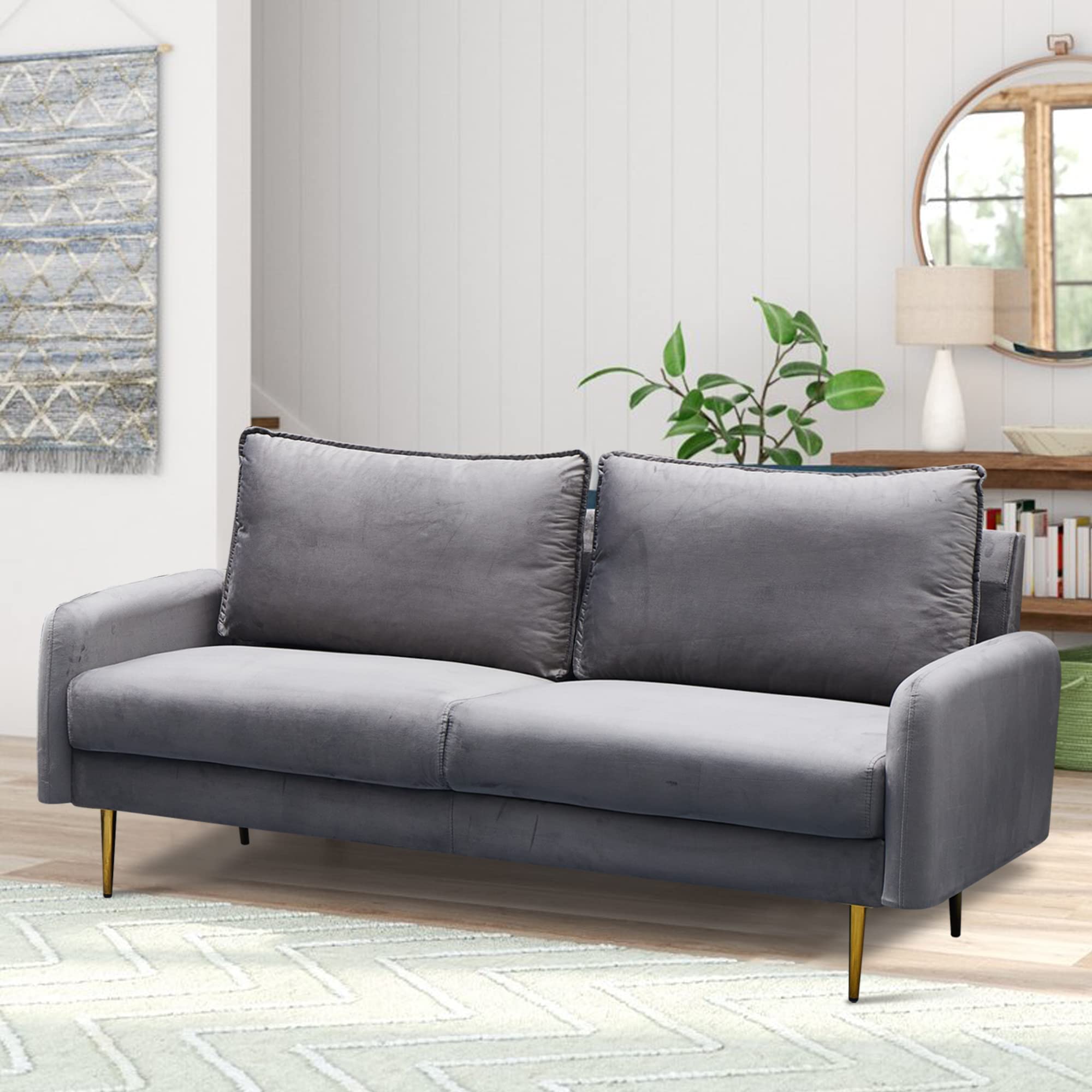 Luxury Velvet Sofa - Modern Tufted Loveseat with Sturdy Metal Legs for Living Room, Bedroom, Office | Soft Grey Contemporary Couch for Small Spaces & Cozy Home Decor