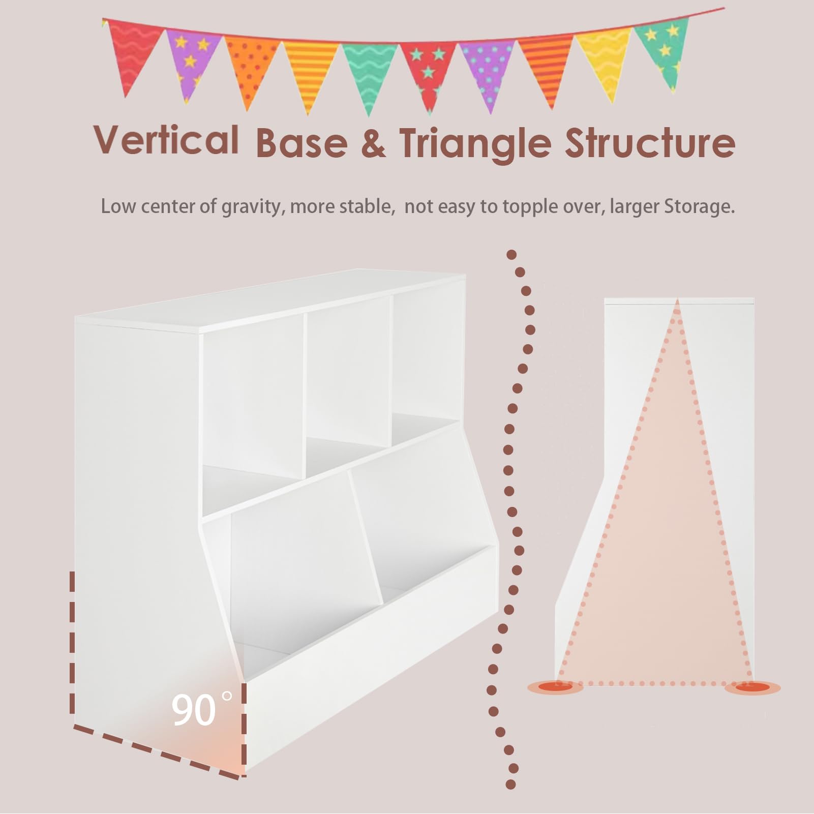DINZI LVJ 5-Cubby Wooden Toy Storage Organizer & Kids Bookshelf - White 39.4
