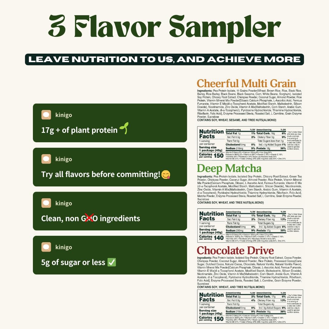Vegan High Protein Powder for Meal Replacement Shakes - Korean Flavors Misugaru, Matcha & Chocolate - Plant-Based Protein Shake Mix for Breakfast & Post-Workout - 14+1 Pouches (3 Flavor Sampler) | Perfect for Busy Mornings, Gym Recovery & Healthy Snacking