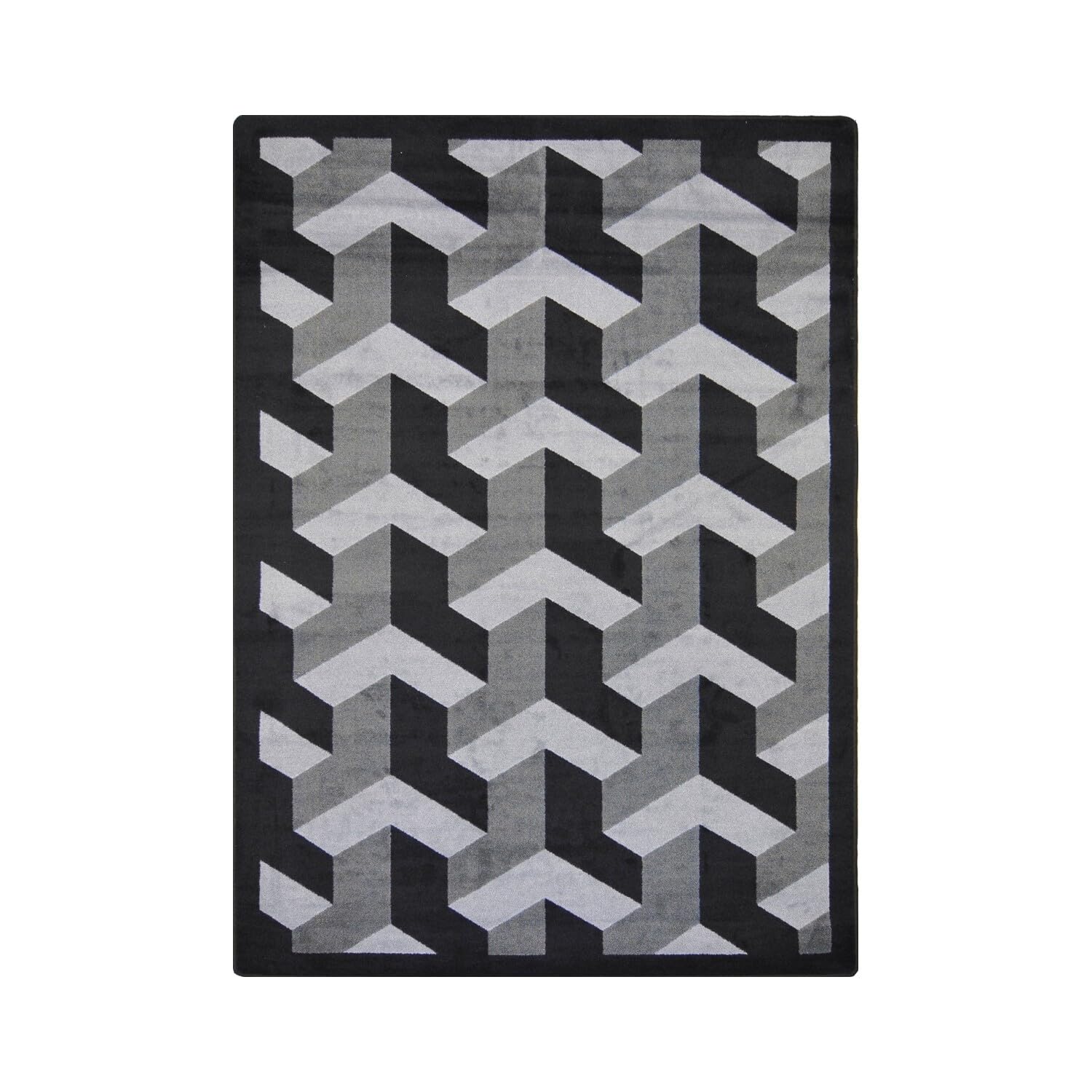 Joy Carpets Kaleidoscope Rooftop Whimsical Area Rugs - Black Non-Slip Kids Playroom Rug for Nursery, Bedroom & Play Areas (5'x7')