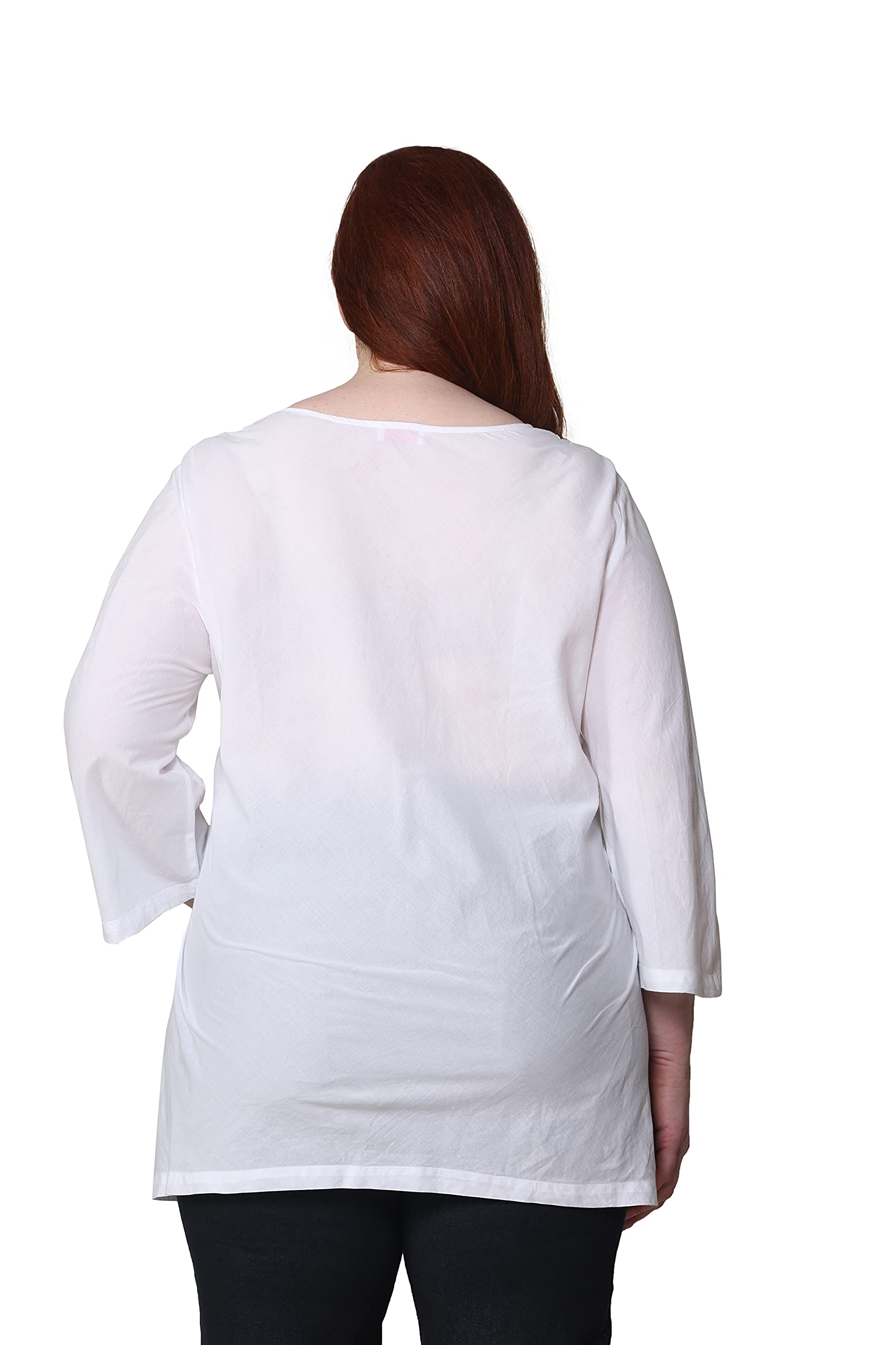 LA CERA Women's Hand-Embroidered Plus Size Tunic Top - Floral Embellished Casual Blouse for Summer, Beach & Boho Style Outfits
