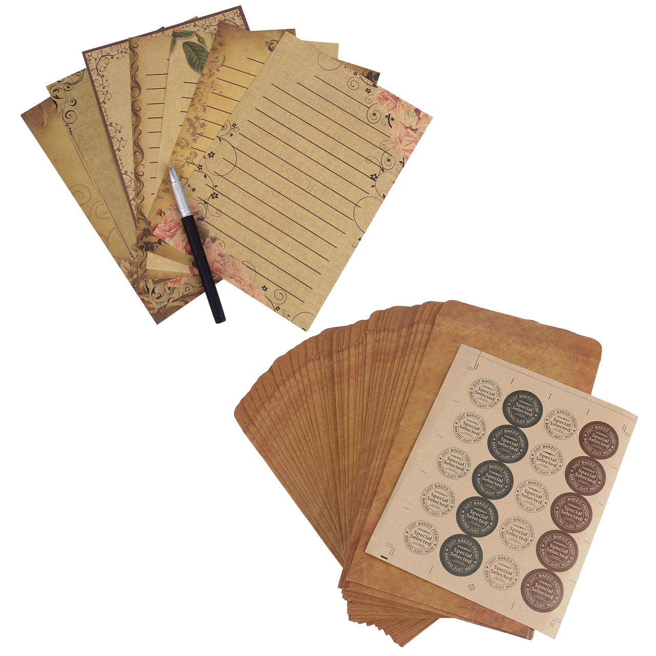 Yoption 126-Piece Vintage Stationery Set - 50 Kraft Paper Envelopes & 56 Writing Papers with 20 Decorative Stickers for Letters | Perfect for Wedding Invitations, Thank You Cards & Handwritten Correspondence