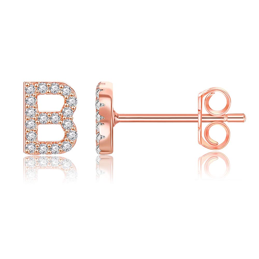 14K Gold Plated Silver Initial Stud Earrings for Women & Girls - Hypoallergenic CZ Crystal Alphabet Letter Earrings - Perfect for Gifts, Everyday Wear & Special Occasions