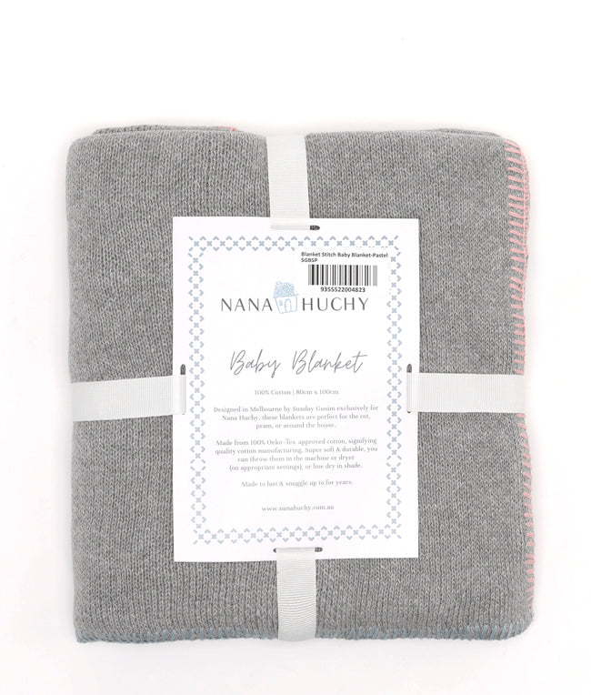 Soft Baby Blanket with Blanket Stitch - Light Blue & Pink for Newborns - Perfect for Nursery, Swaddling, and Stroller Use