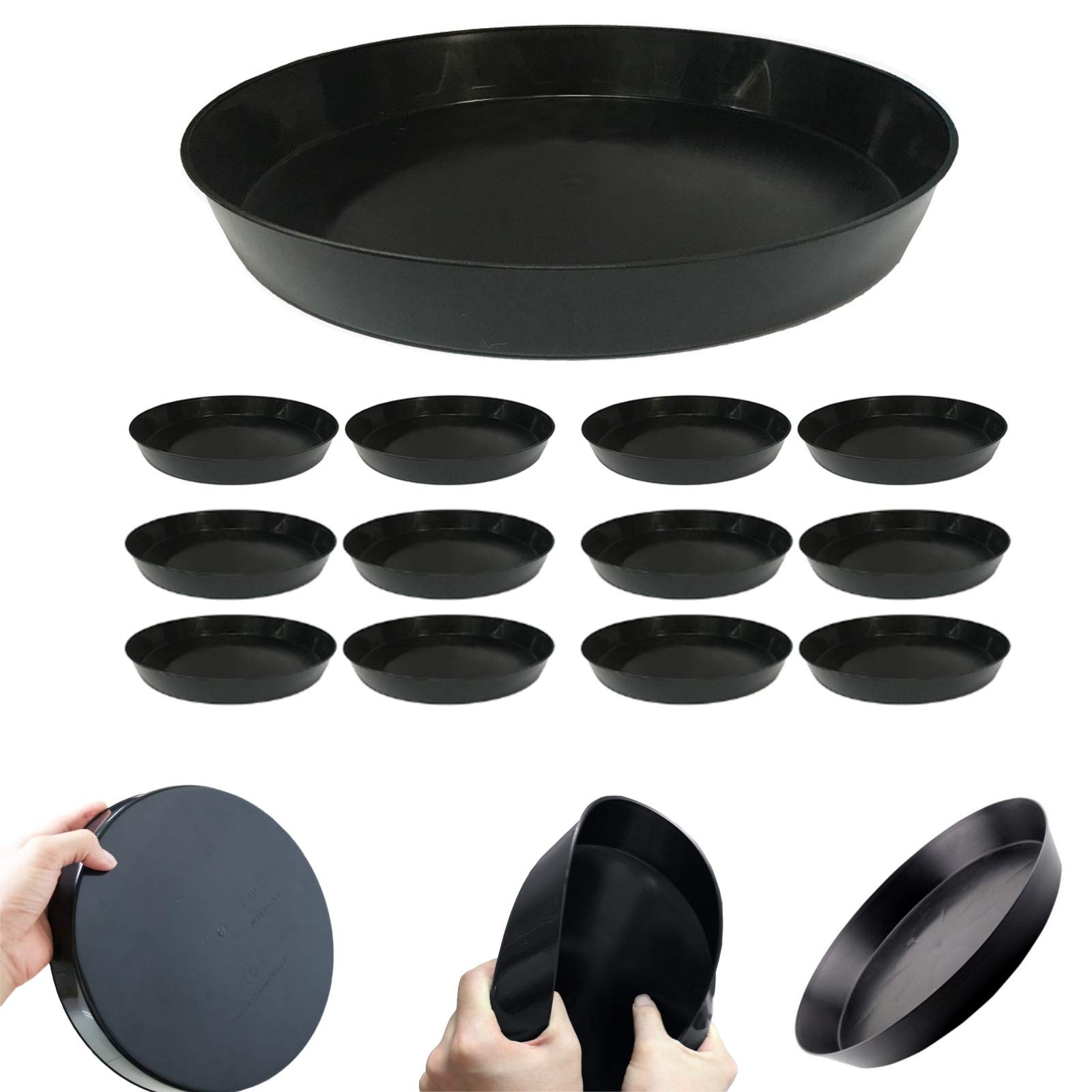 14 Inch 12-Pack Plastic Plant Saucers - Round Drip Trays for Succulent Pots, Indoor & Outdoor Use - Perfect for Catching Water Drips and Soil (12-Pack, 14