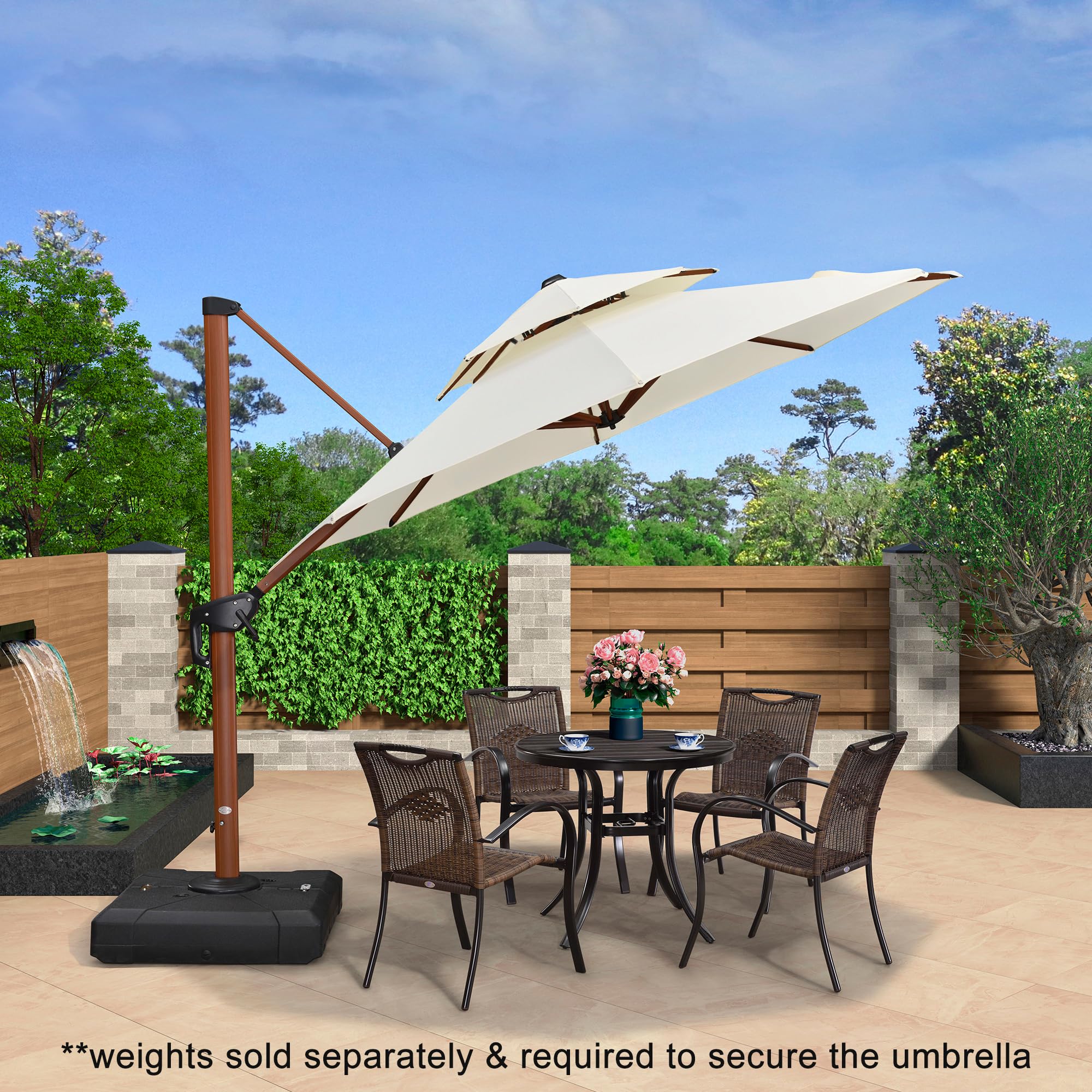 Purple Leaf 10ft Windproof Cantilever Umbrella for Patio, Pool & Garden - Cream