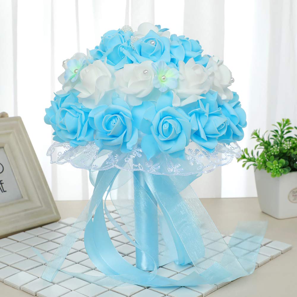 100 Pcs Artificial Foam Rose Flowers - Light Blue Fake Roses for DIY Wedding Bouquets, Bridal Shower Centerpieces, Wall Decor, Kissing Balls & Party Table Arrangements - Bulk Pack for Home & Event Decorations