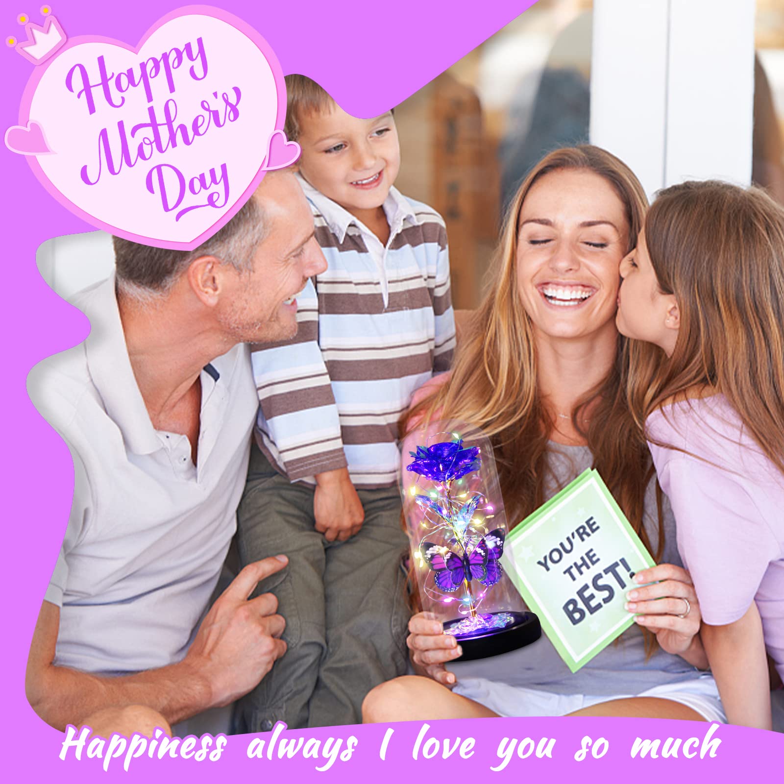Purple Butterfly Rose Flower Gift - Elegant Light Up Rose for Women, Mom, Wife, Grandma, Girlfriend, Daughter, Sister - Perfect for Birthday, Mother's Day, Valentine's, Anniversary, Christmas & Thanksgiving - Romantic Home Decor & Special Occasion Present