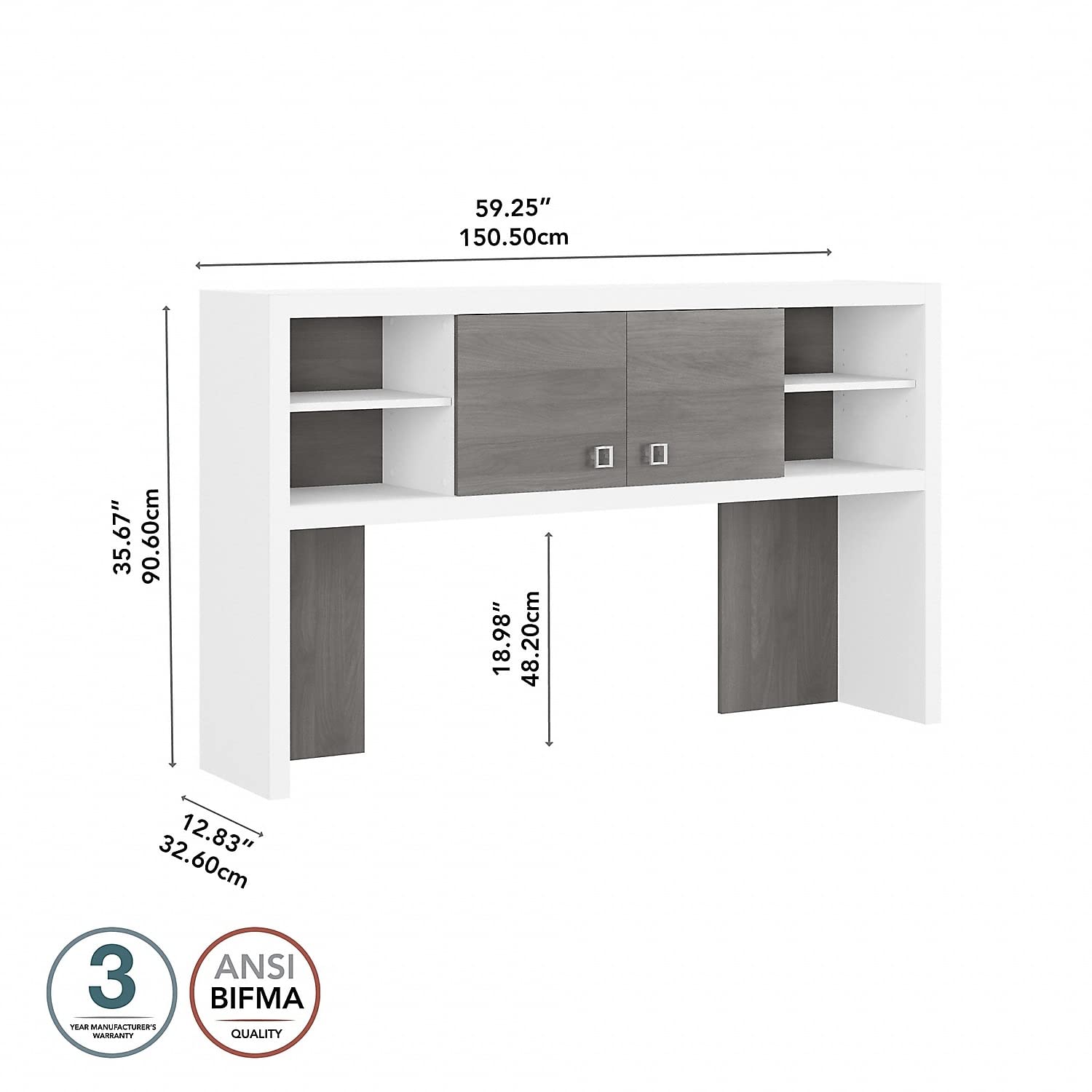 Bush Business Furniture Echo 60W Hutch - Pure White & Modern Gray Office Desk Organizer | Perfect for Home Office, Study Room & Workspace Organization