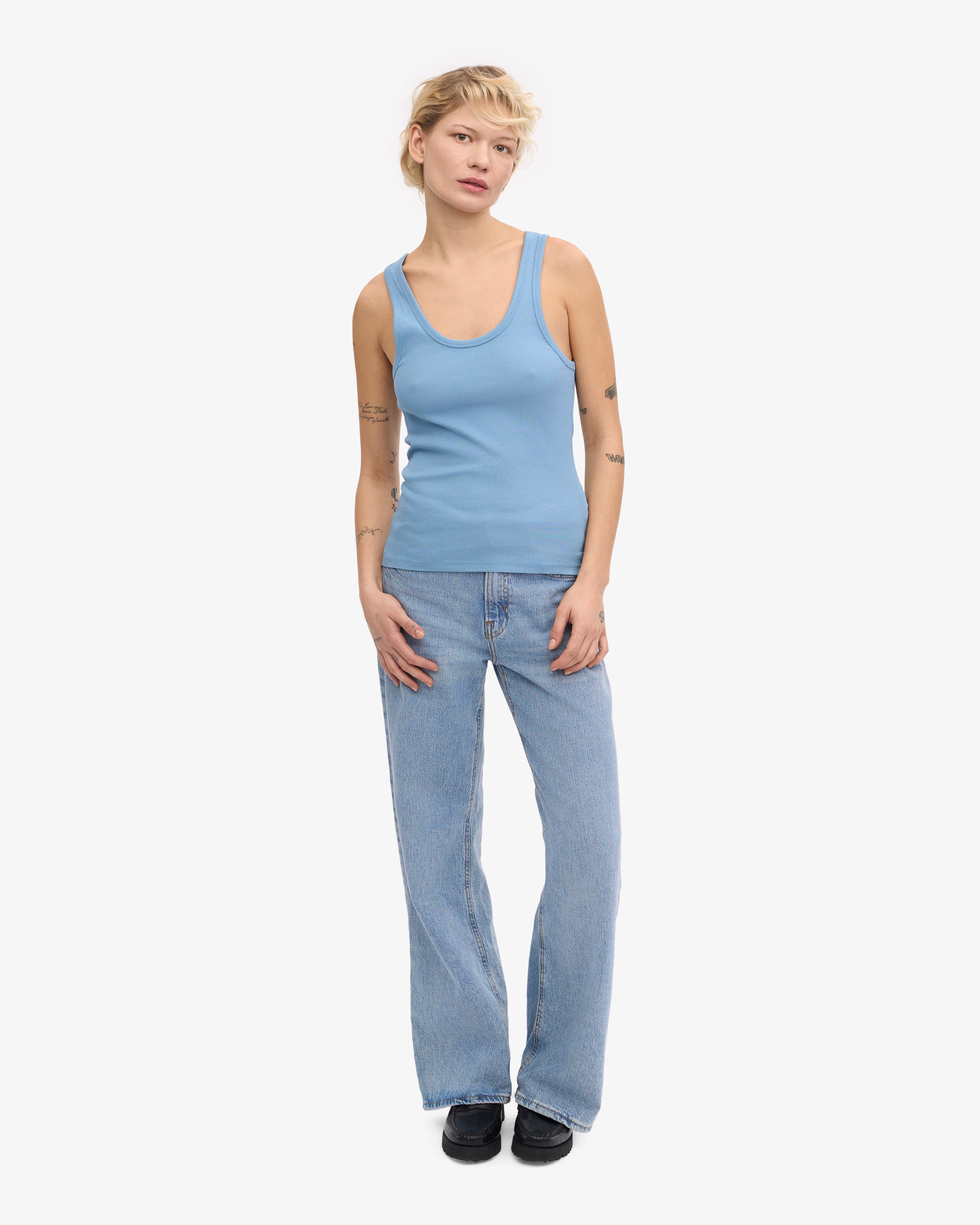 Organic Cotton Ribbed Tank Top for Women - Soft & Comfortable Seaside Blue - Perfect for Summer, Beach, Yoga & Casual Wear