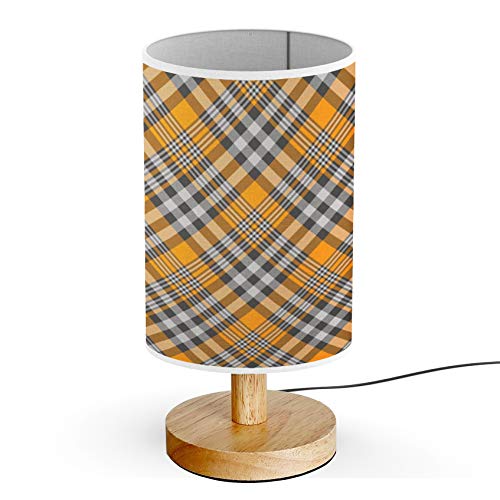 ARTSYLAMP Wooden Base Decorative Desk Lamp with Plaid Shade - Bedside Table Light for Home Office, Reading Nook & Cozy Bedroom Ambience