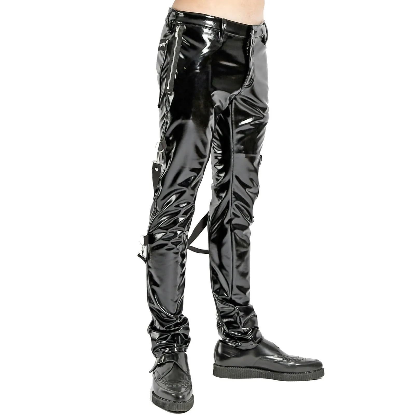 Gothic Punk Rebel Vinyl Jeans - Black Distressed Punk Rock Pants for Women & Men | Perfect for Concerts, Halloween & Alternative Fashion