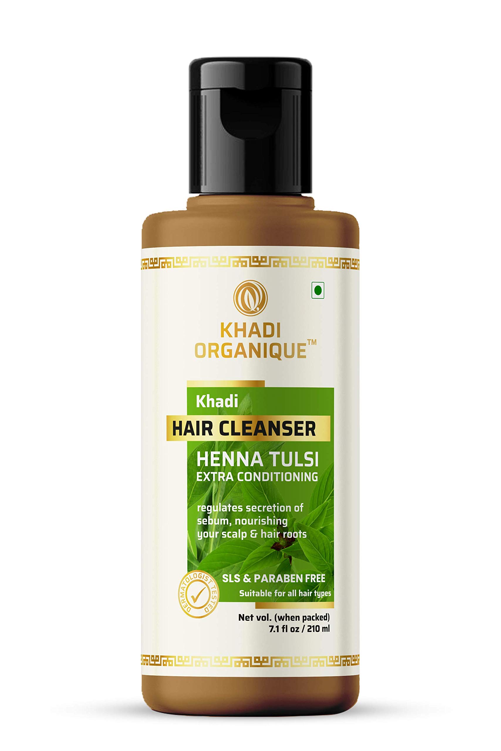 Khadi Organique Henna Tulsi Extra Conditioning Hair Cleanser - SLS & Paraben Free, 210ml | Natural Ayurvedic Shampoo for Dry & Damaged Hair | Perfect for Daily Hair Care & Scalp Nourishment