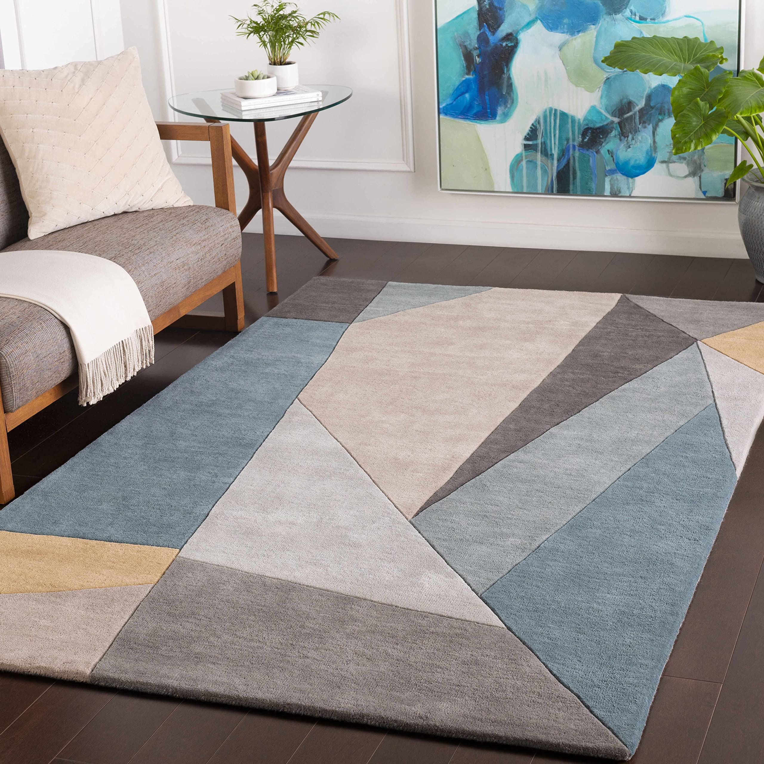 Hauteloom Salida Handmade Wool Area Rug 5' x 8' - Soft Modern Gray & Green Living Room Bedroom Rug - Perfect for Cozy Home Decor & High Traffic Areas