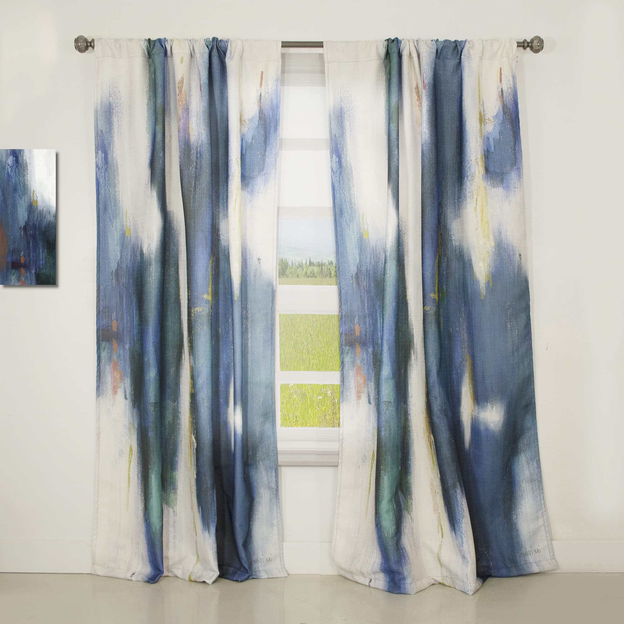 DesignQ Blue Glam Texture Thermal Insulated Curtains - 52x108 Single Panel for Bedroom & Living Room - Elegant Drapes for Home Decor, Light Blocking & Energy Saving