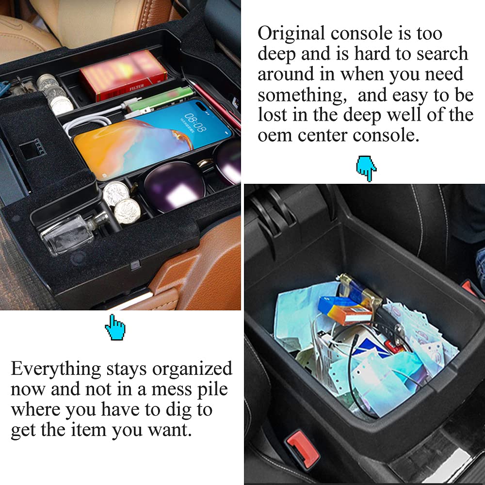 Vesul Center Console Organizer for Dodge RAM 1500/2500/3500 (2019-2024) - ABS Armrest Storage Tray & Secondary Insert | Perfect for Road Trips, Work Commutes & Daily Organization