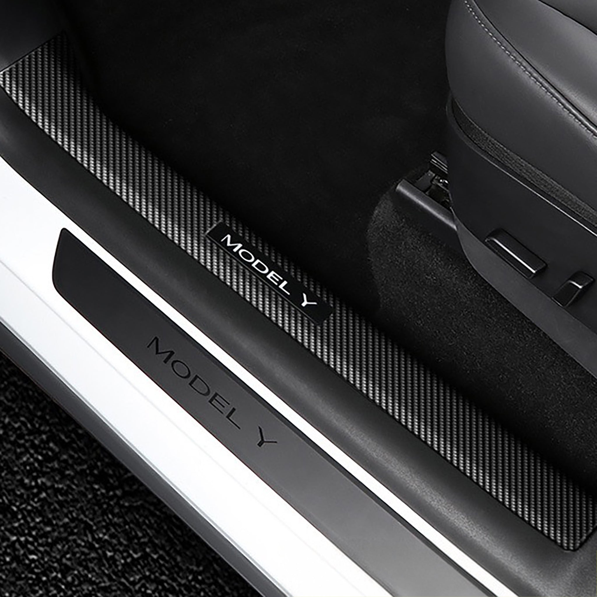 Premium Carbon Fiber Door Sill Protectors for Tesla Model Y & Model 3 - Scratch-Resistant Car Interior Accessories for Enhanced Style & Protection (Perfect for Daily Commute & Car Shows)