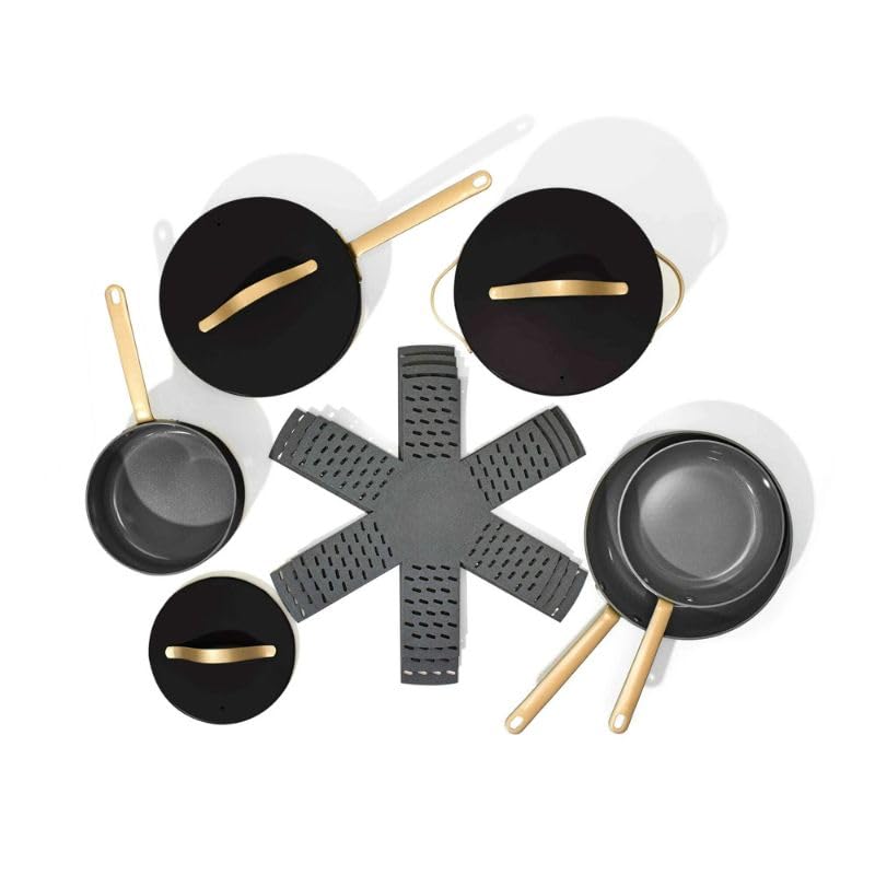 12-Piece Black Sesame Ceramic Non-Stick Cookware Set by Drew Barrymore - Oven & Dishwasher Safe, All Stovetop Compatible - Perfect for Baking, Roasting & Everyday Cooking