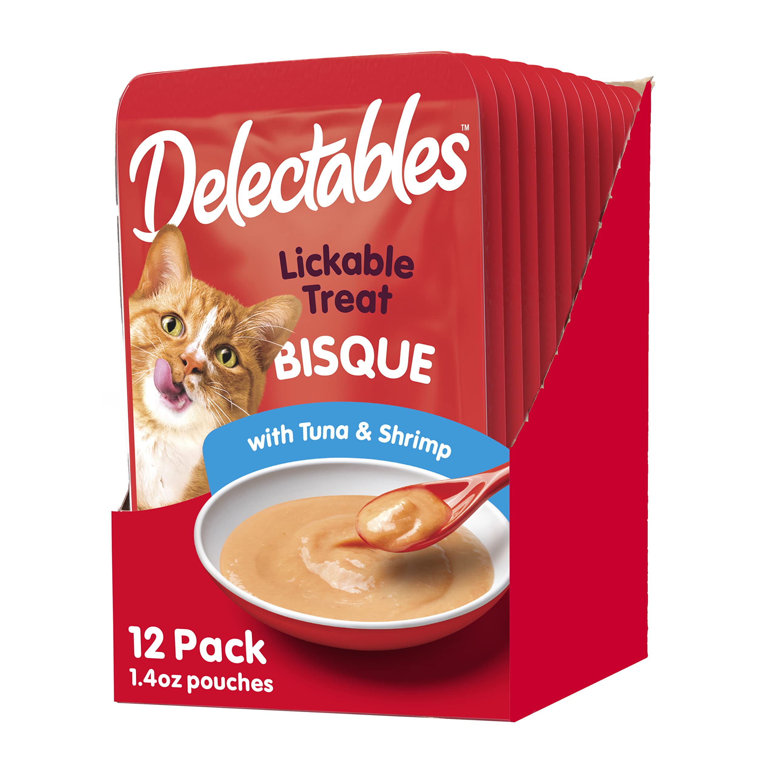 Delectables Bisque Lickable Wet Cat Treats - Tuna & Shrimp Flavor - 12 Pack of Creamy Liquid Cat Snacks for Adult & Senior Cats - Perfect for Bonding, Training & Picky Eaters