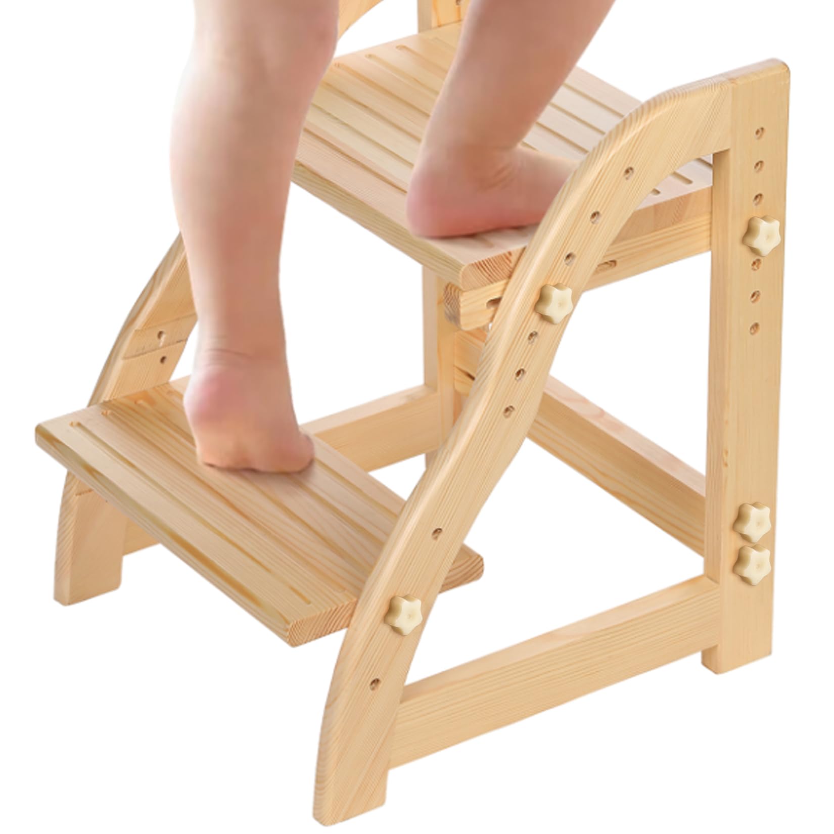 **Adjustable Wooden Step Stool for Kids - Toddler Step Stool for Kitchen, Bathroom Sink & Potty Training - Safe & Sturdy Pine Step Stool for Toddlers (Perfect for Reaching Counters, Sinks & Toilets)**