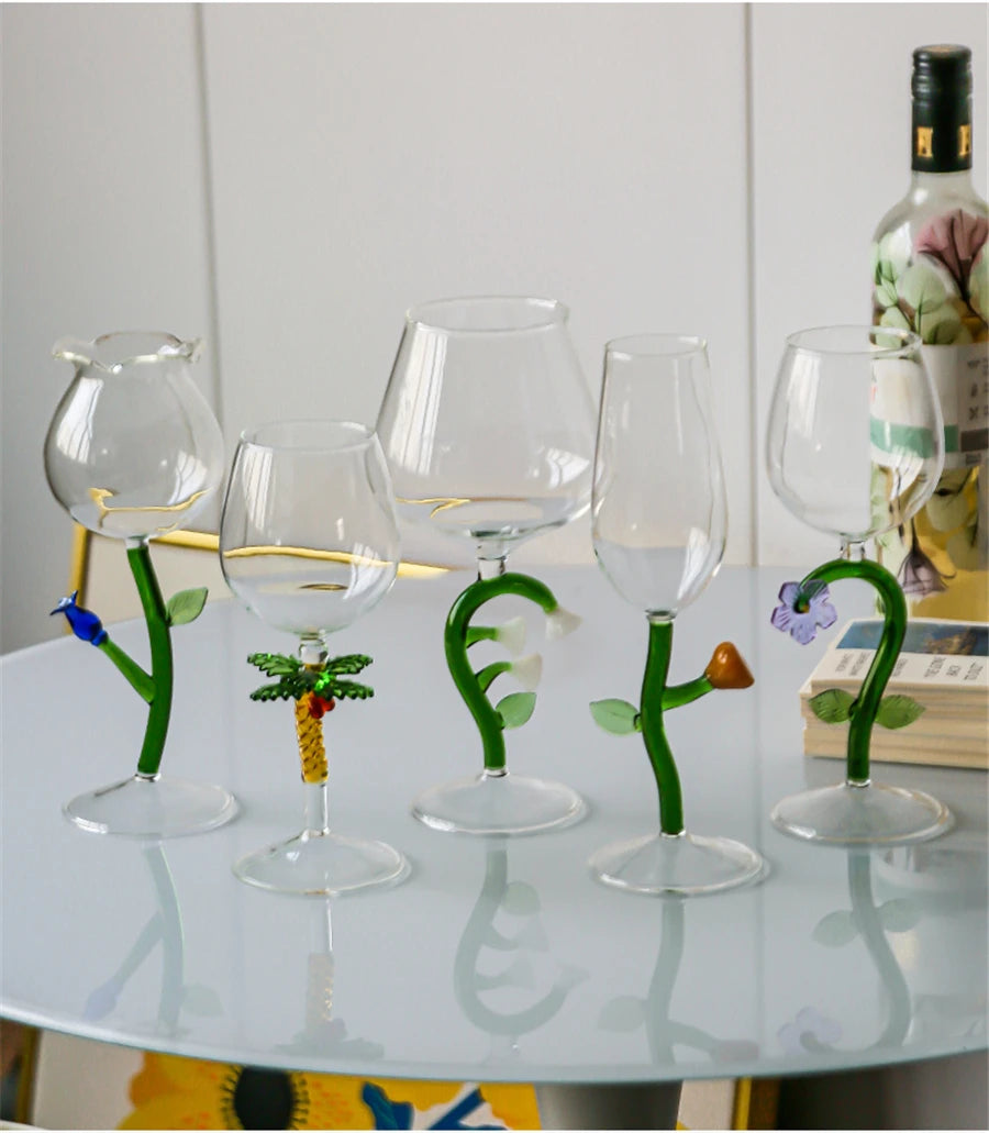 Enchanted Garden Wine Glass Set - Elegant Floral Design Stemware for Red & White Wine - Perfect for Weddings, Parties & Romantic Dinners