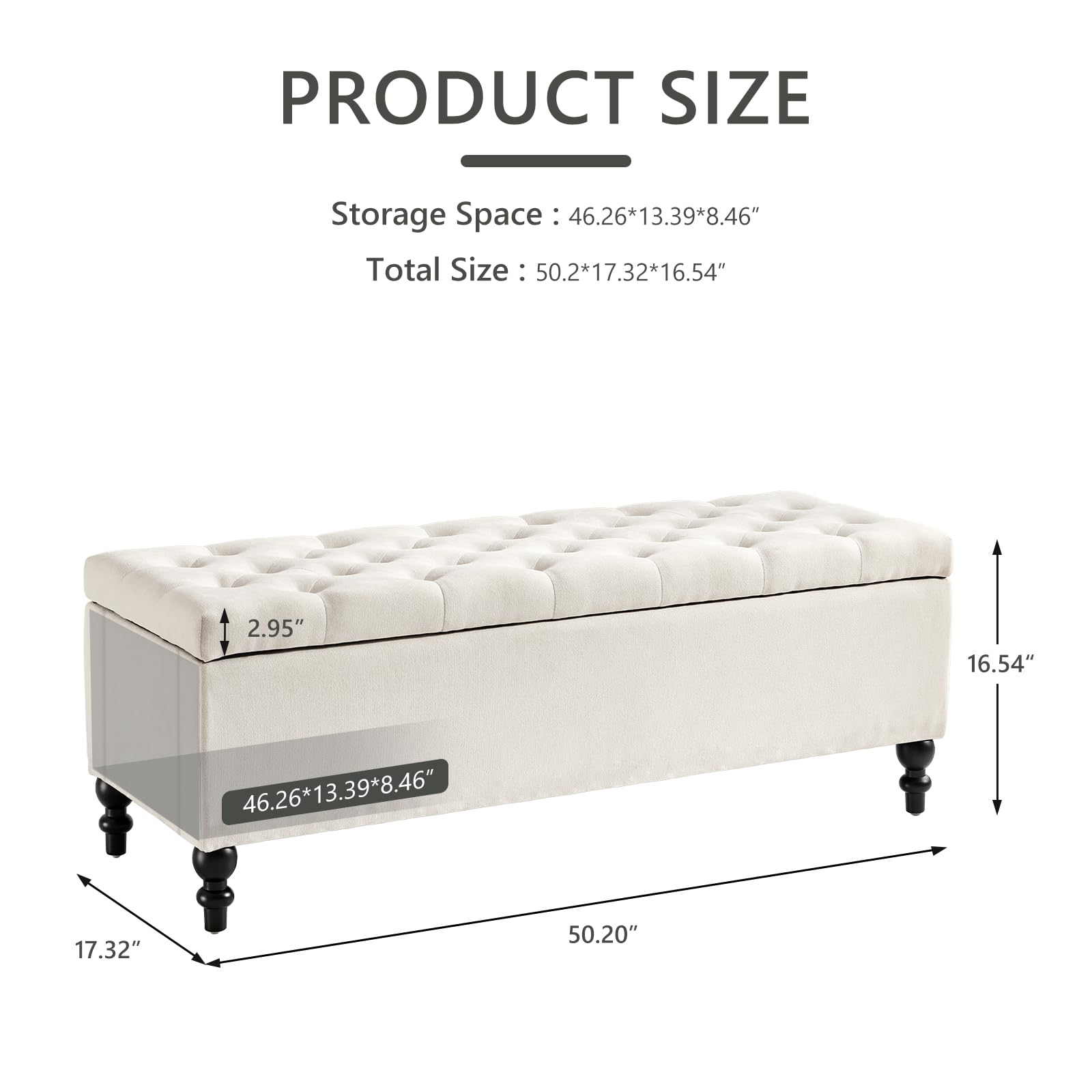 51-inch Large Upholstered Storage Ottoman Bench with Removable Cushion - Multi-Functional Footrest, Coffee Table & Bedroom Seat - Perfect for Living Room, Bed End & Small Space Organization