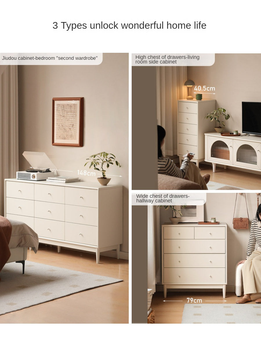Solid Poplar Wood Chest of Drawers - Vintage Cream Storage Cabinet for Bedroom, Living Room & Office Organization