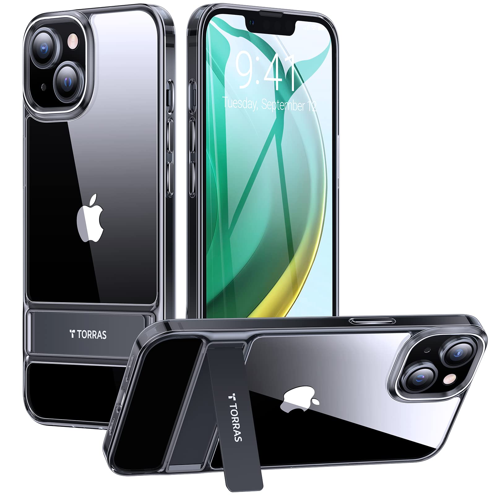 TORRAS MoonClimber Military Grade Shockproof Clear Phone Case for iPhone 15 Plus (6.7 Inch) - Slim Hard Protective Case with 3 Stand Modes, Anti-Yellowing Technology - Perfect for Work, Travel & Outdoor Activities