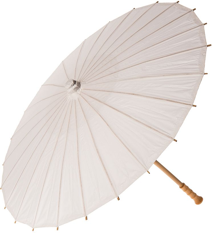 28 Pack White Wedding Paper Parasols with Long Elegant Handle - Perfect for Bridal Showers, Garden Parties & Photo Props