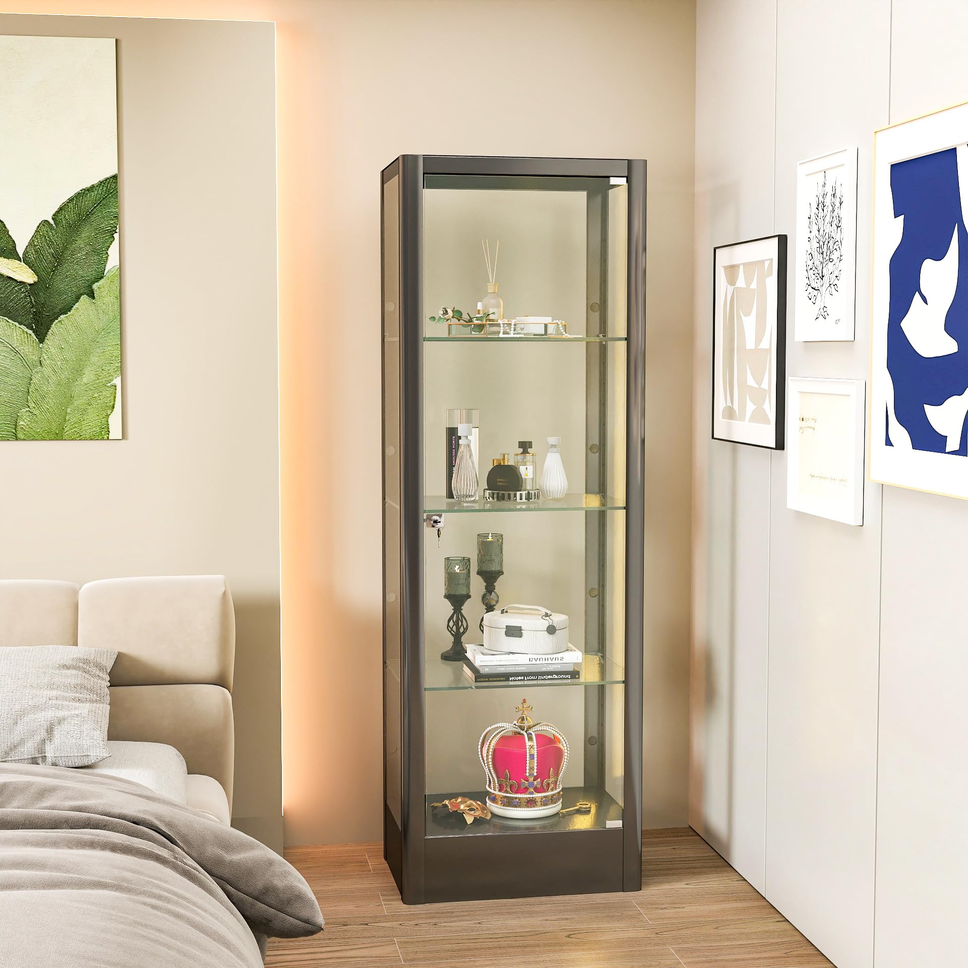 4-Tier Glass Display Cabinet with Lock - 19.7