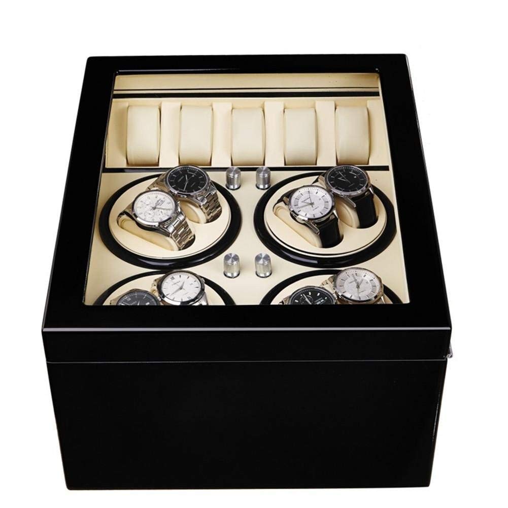 Automatic Watch Winder for Men - 8+5 Self-Winding Watch Box with Electric Motor & Rotating Akira Wood Case (White & Ebony) - Perfect for Watch Collectors & Luxury Timepiece Storage