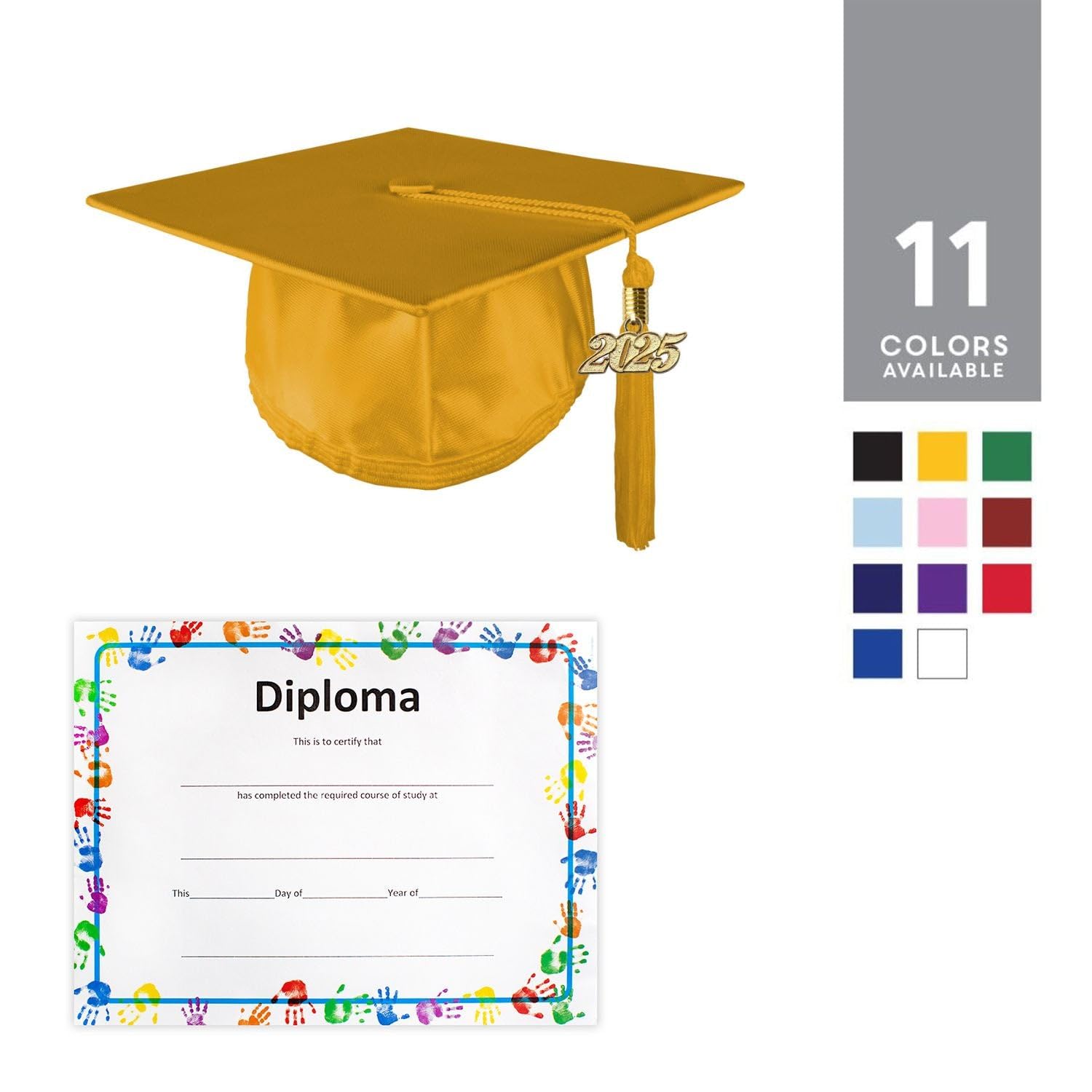 Kids Graduation Cap and Tassel Set with Diploma - Shiny Unisex Preschool & Kindergarten Commencement Accessories - Perfect for School Ceremonies, Photo Shoots & Memory Keepsakes